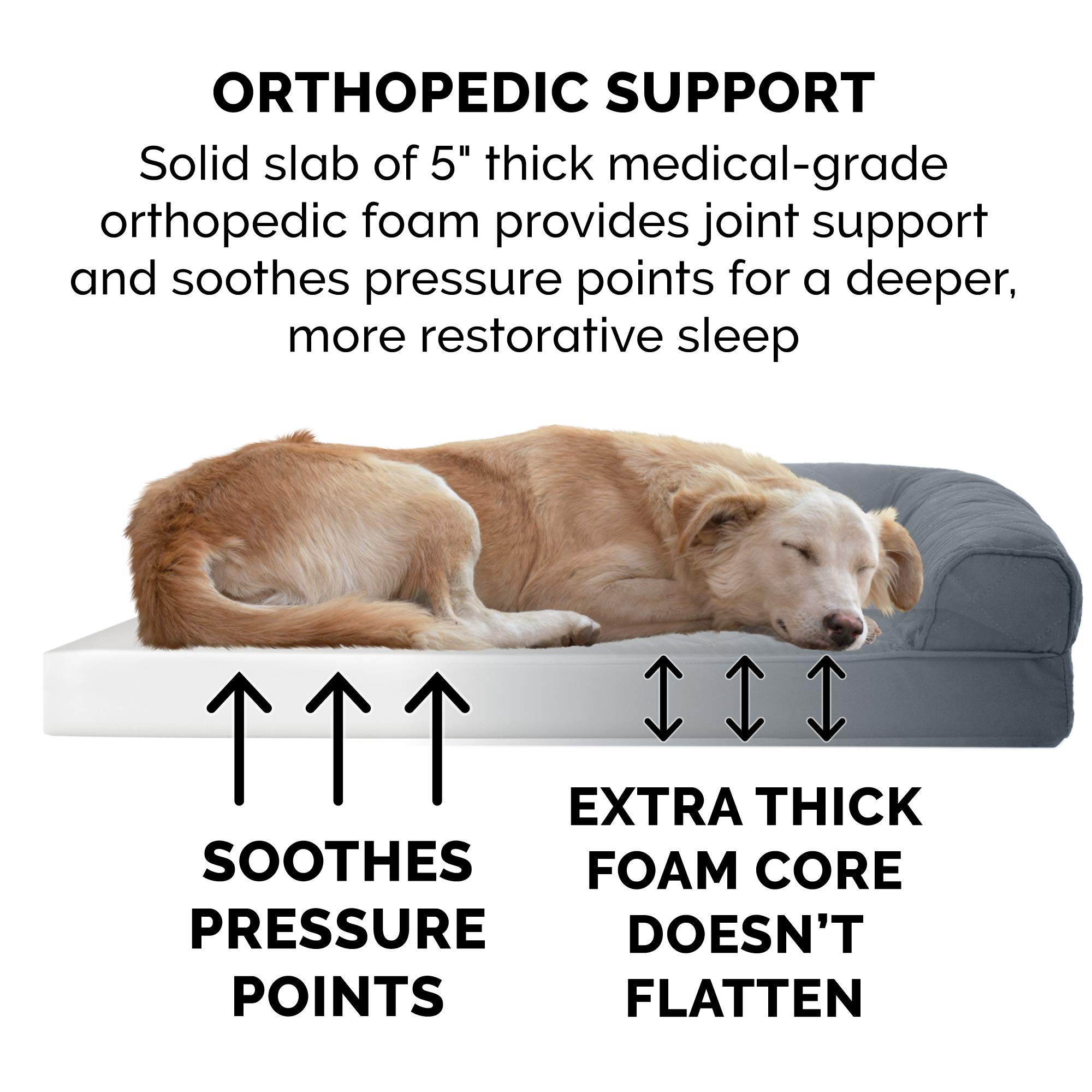 Furhaven Orthopedic Dog Bed for Large Dogs up to 125 lbs - Removable Bolsters & Washable Cover - Quilted Sofa Style Pet Bed - Iron Gray Jumbo Plus/XXL - Perfect for Arthritis, Joint Pain Relief & Comfortable Sleeping in Living Room or Bedroom