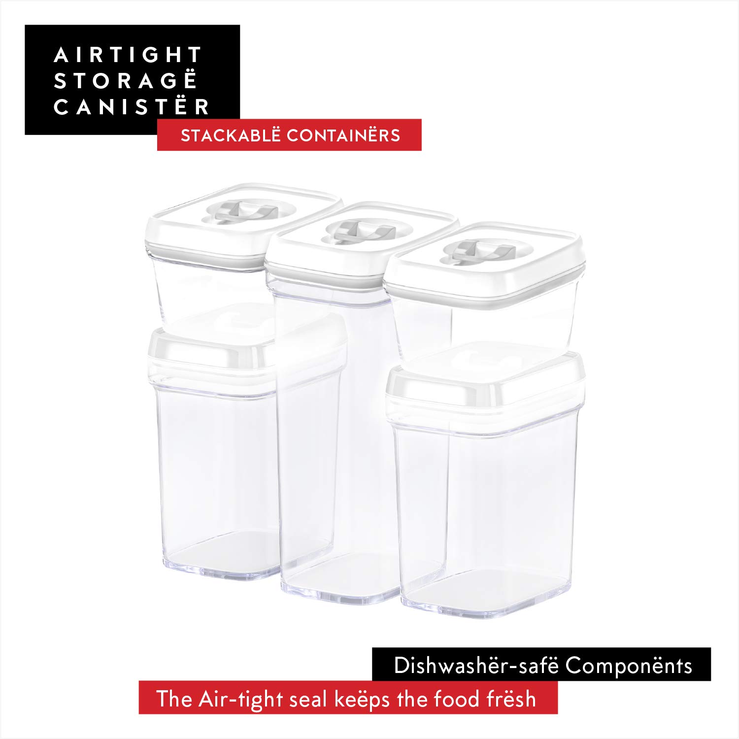 DWËLLZA 5-Piece Airtight Food Storage Containers Set with Lids - BPA-Free Clear Kitchen Pantry Organizers for Flour, Sugar, Cereal & Dry Goods - Perfect for Meal Prep, Baking & Food Freshness