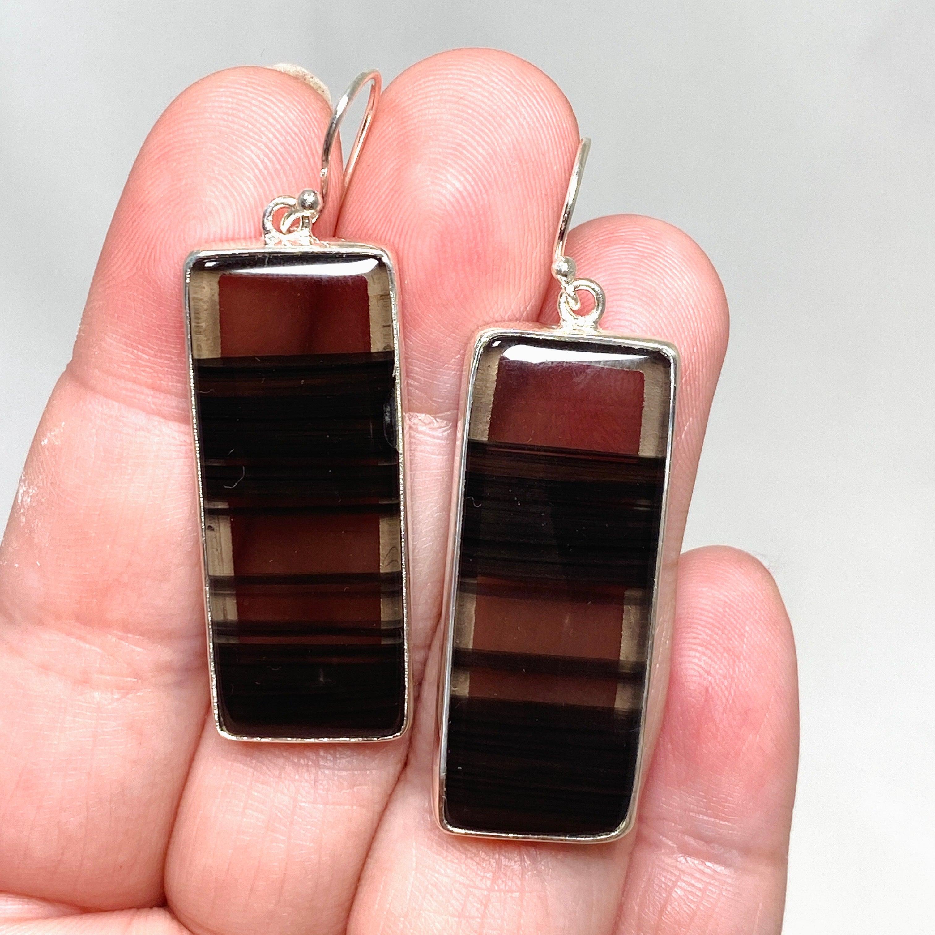 Midnight Obsidian Rectangular Earrings for Women - Elegant Black Gemstone Jewelry KEGJ1498 - Perfect for Evening Parties, Date Nights & Special Occasions