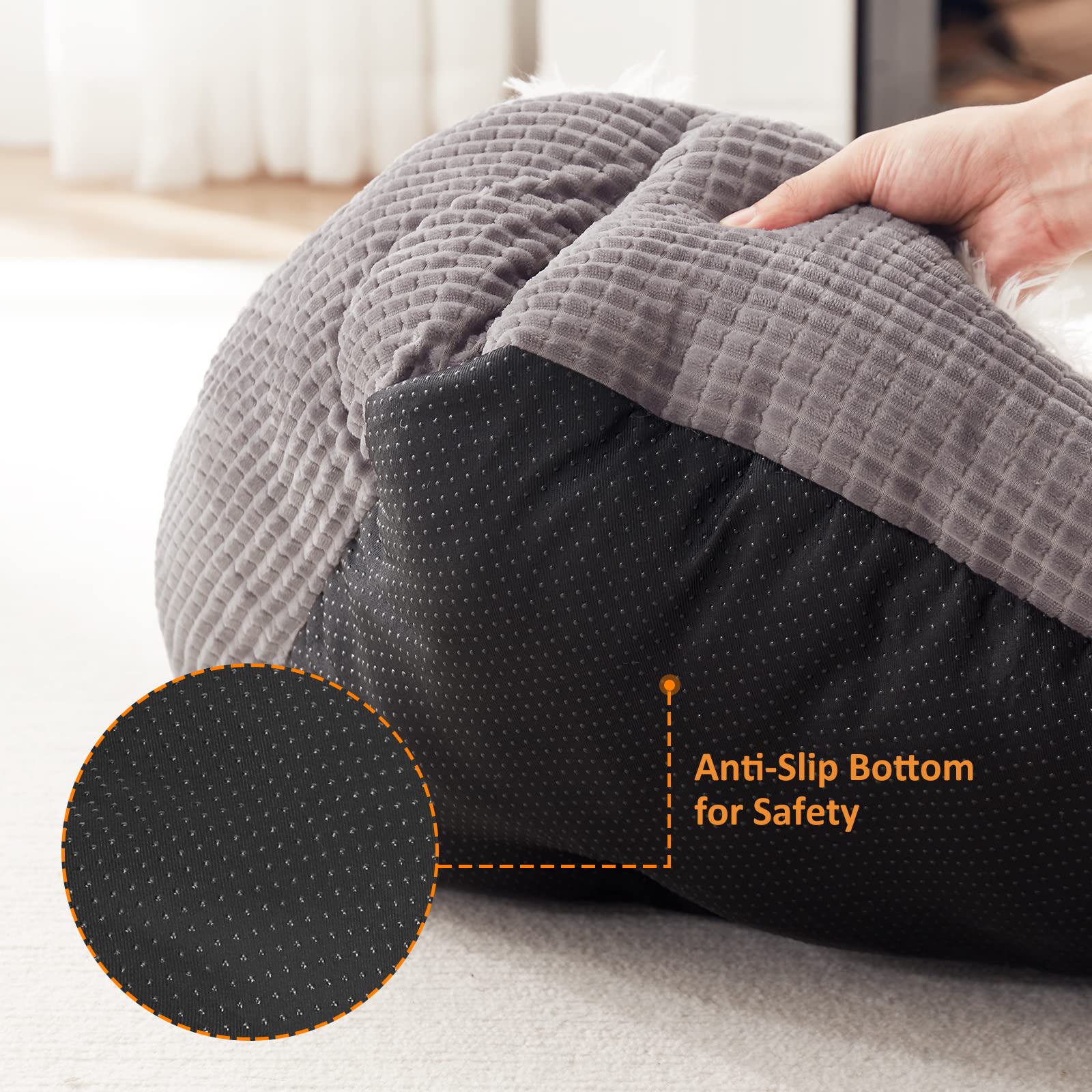 FURTIME Washable Medium Dog Bed - Ultra Soft Plush Flannel Calming Pet Bed for Anxious Dogs, Machine Washable, Grey - Perfect for Crates, Kennels & Home Use