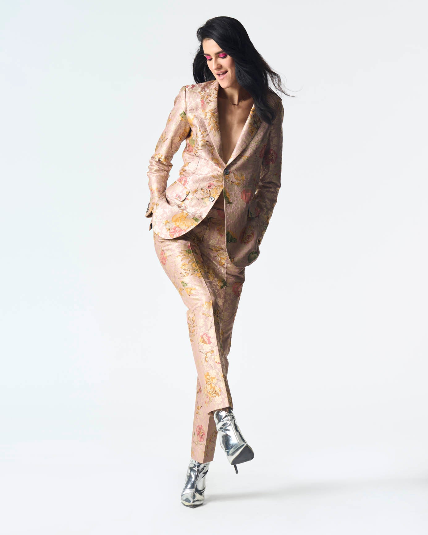 Rana Blazer Women's Silk Brocade Jacket Champagne Pink - Elegant Formal Wear for Office, Wedding & Special Occasions