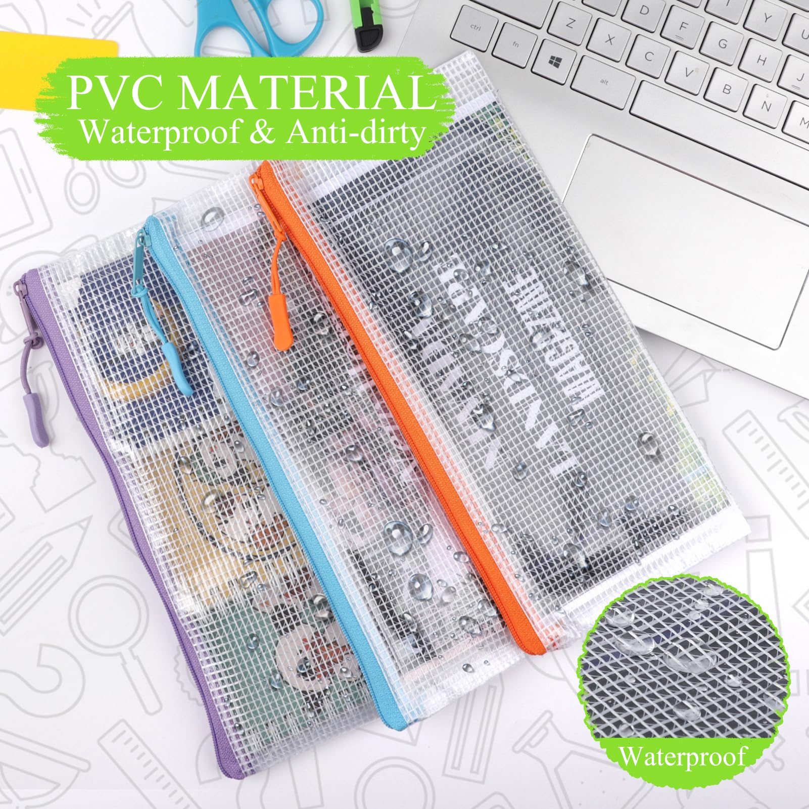 24 Pack Clear Mesh Zipper Pouch Bags - 9.3 x 4.7 Inch Small Pencil Pouches with Zipper for School, Office & Travel Storage - Bulk Organizer Bags for Stationery, Makeup, Jewelry & Toiletries