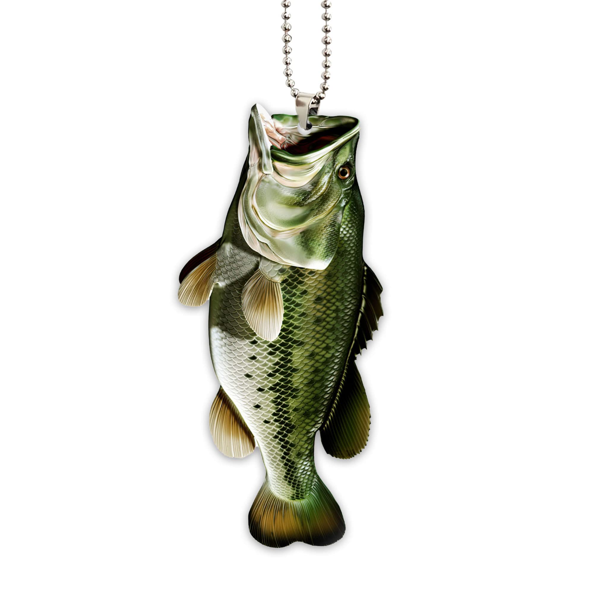 Talataca 2D Flat Fishing Big Bass Car Rear View Mirror Hanging Charm - Unique Fisherman Themed Interior Decor, Christmas Tree Ornament & Car Accessory Gift for Anglers