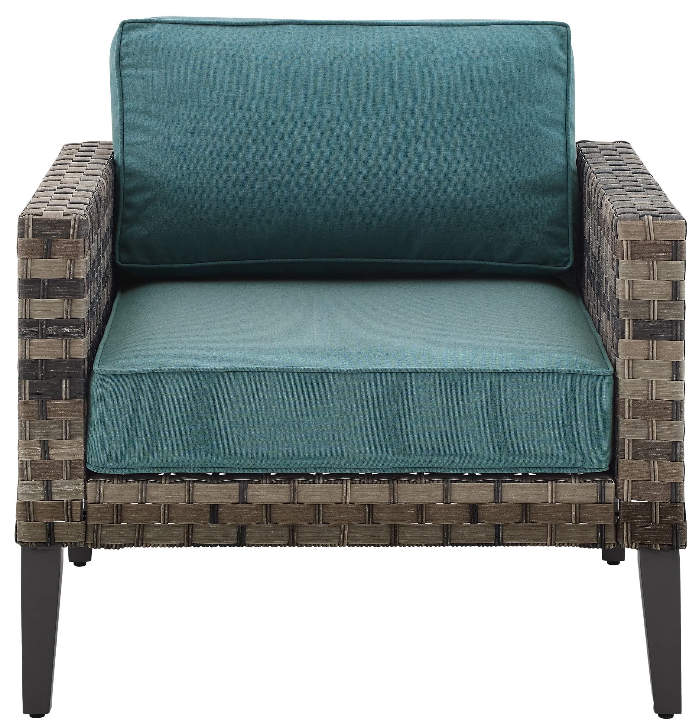 Crosley Prescott Outdoor Wicker Patio Chair with Mineral Blue Cushions - Brown All-Weather Furniture for Porch, Deck, Balcony & Backyard - Perfect for Relaxing, Sunbathing & Outdoor Entertaining