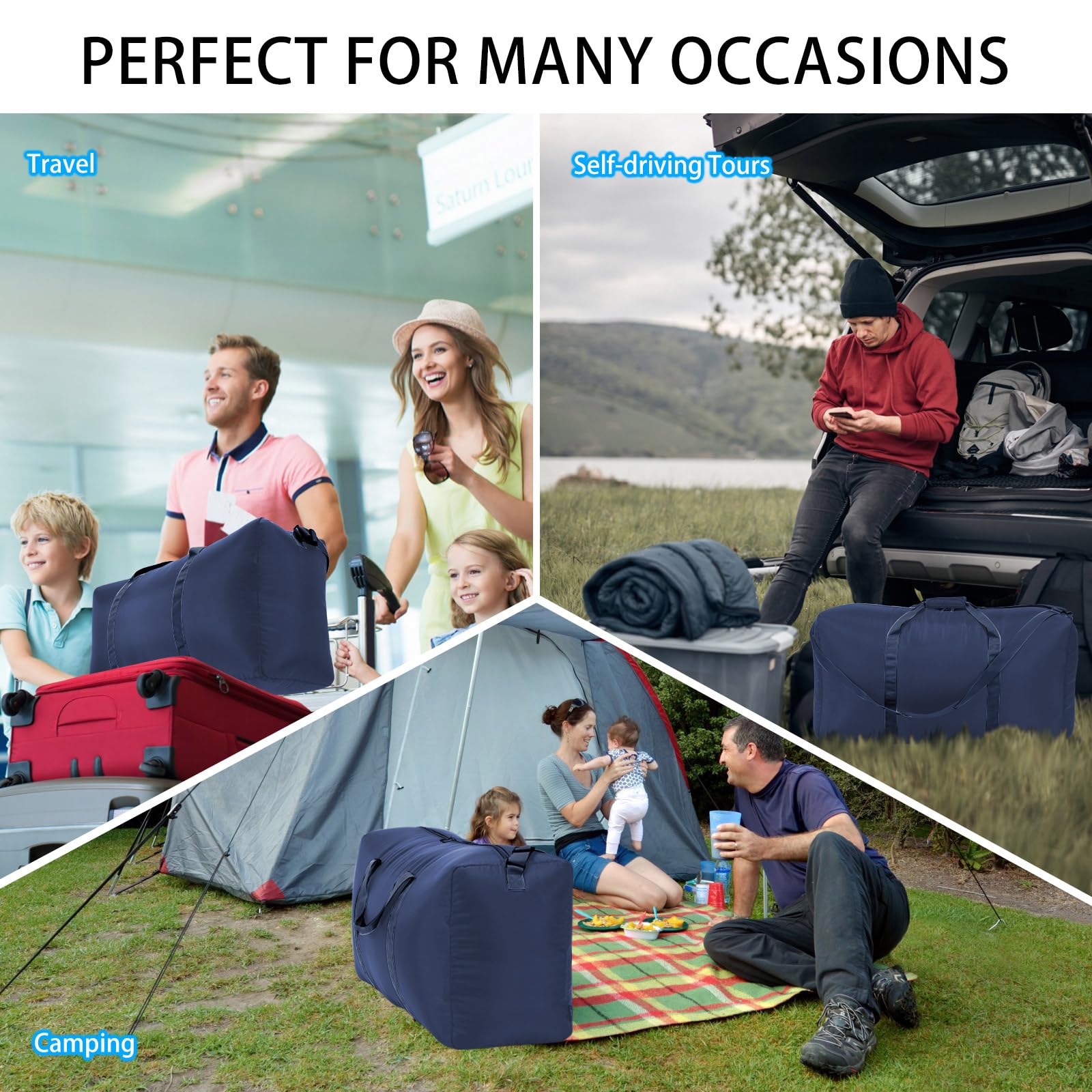 105L Extra Large Duffel Bag 32.5 Inch Lightweight Travel Luggage Bag for Gym, Camping & Sports - Navy Blue Waterproof Duffle with Shoulder Strap - Perfect for Weekend Trips & Outdoor Adventures