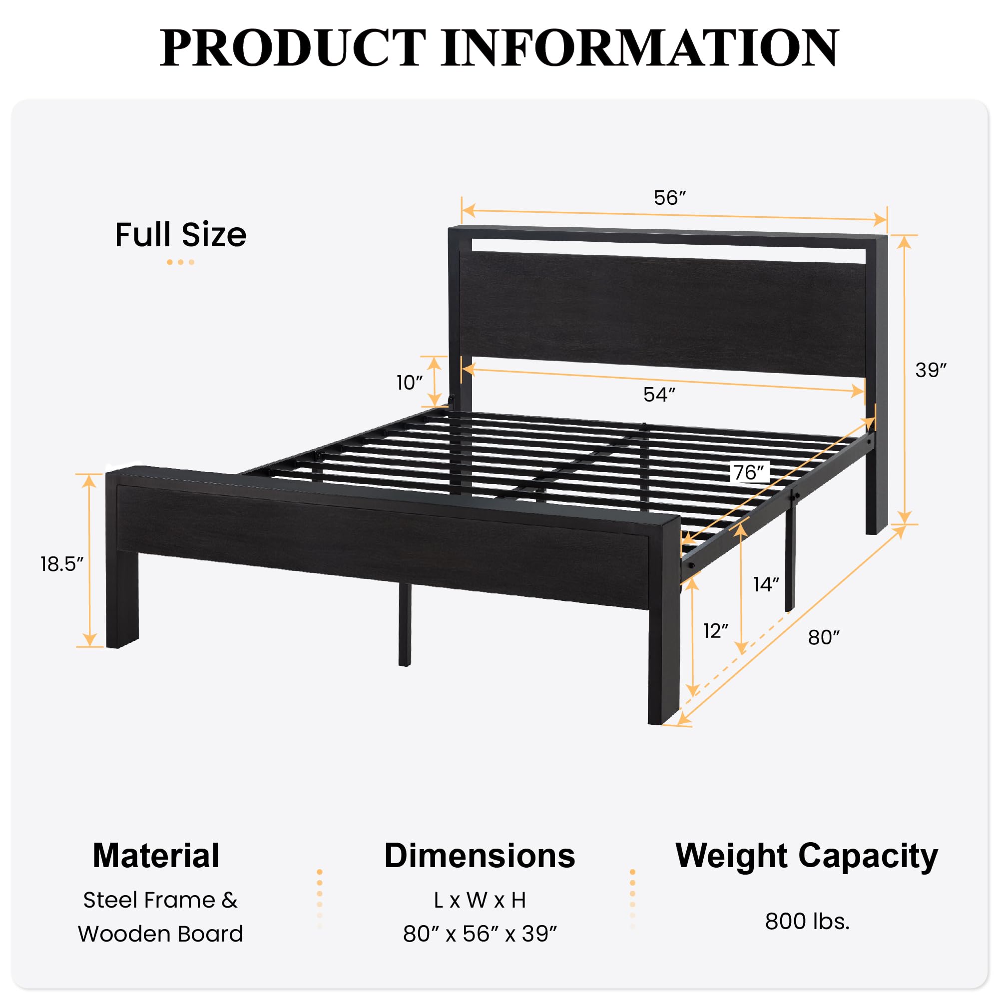 SHA CERLIN 14 Inch Full Size Metal Platform Bed Frame with Wooden Headboard & Footboard - No Box Spring Needed, Sturdy Mattress Foundation with Large Under Bed Storage - Black Oak Finish - Quiet Non-Slip Design for Bedroom, Guest Room or Dorm