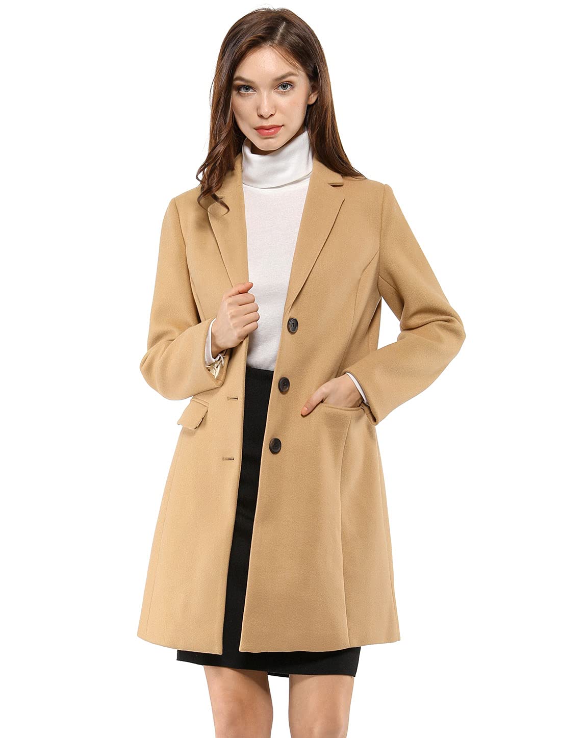 Allegra K Women's Basic Reefer Coat - Classic Navy Blue Wool Peacoat for Fall & Winter | Perfect for Office, Dating & Outdoor Activities