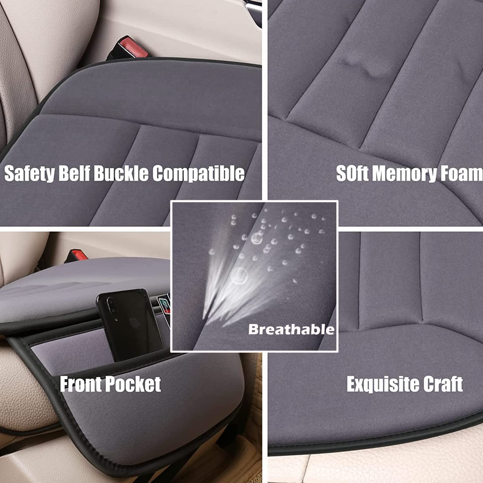 Big Ant Memory Foam Car Seat Cushion - Orthopedic Pain Relief & Comfort Support for Office, Home & Car Use - Gray Seat Protector Pad (Perfect for Long Drives, Desk Work & Back Pain Relief)