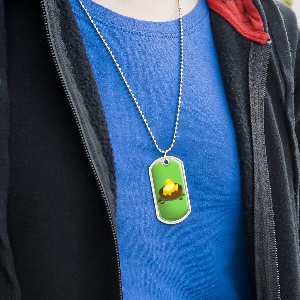 GRAPHICS & MORE Peeps Hatching from Chocolate Easter Egg Military Dog Tag Pendant Necklace with Chain - Perfect for Easter Gifts, Military Appreciation & Unique Jewelry Collection