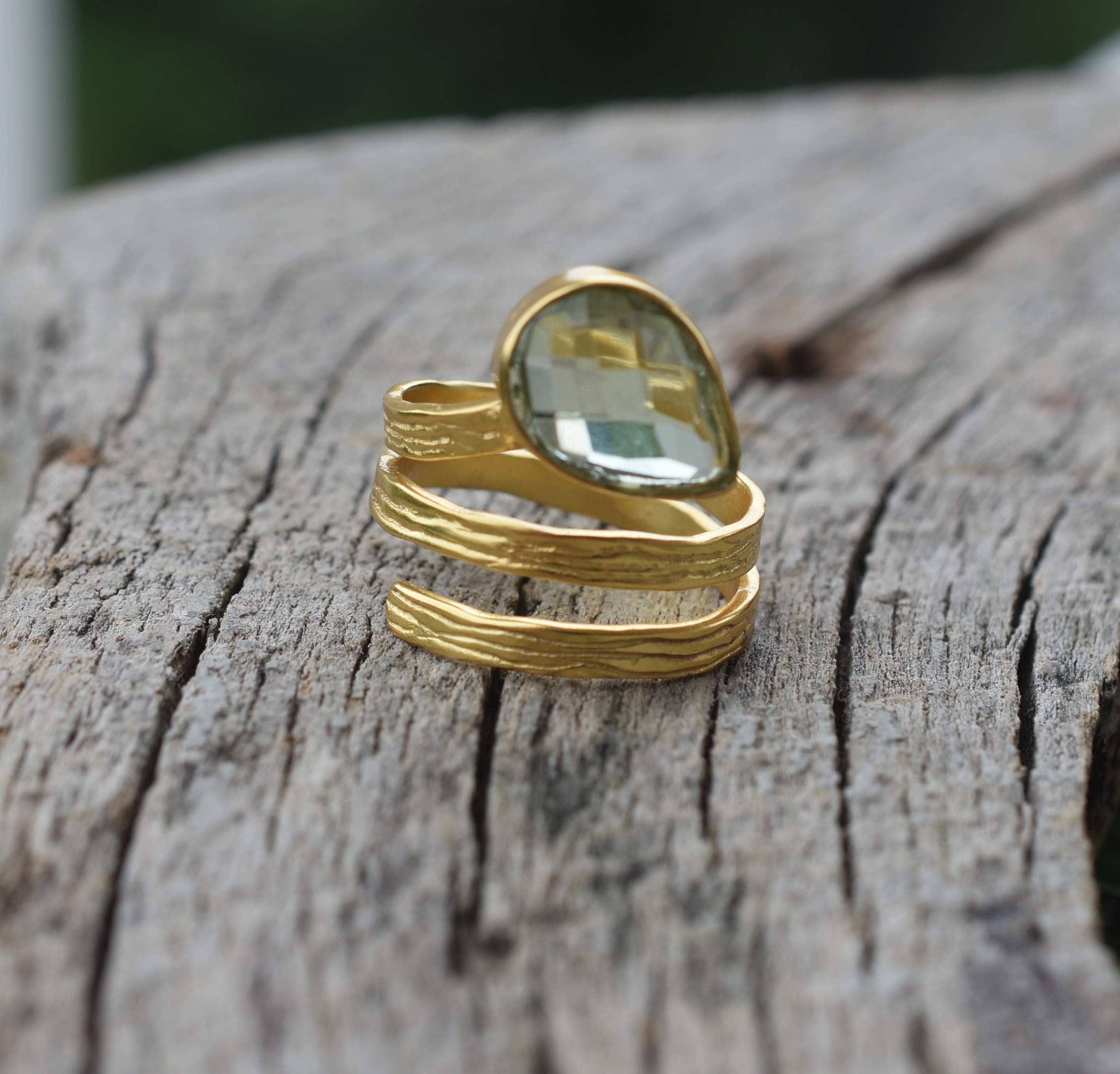 Prasiolite Green Amethyst August Birthstone Ring - Gold Plated Women's Fashion Jewelry | Handmade Chunky Statement Ring | Perfect Gift for Birthdays, Anniversaries & Special Occasions