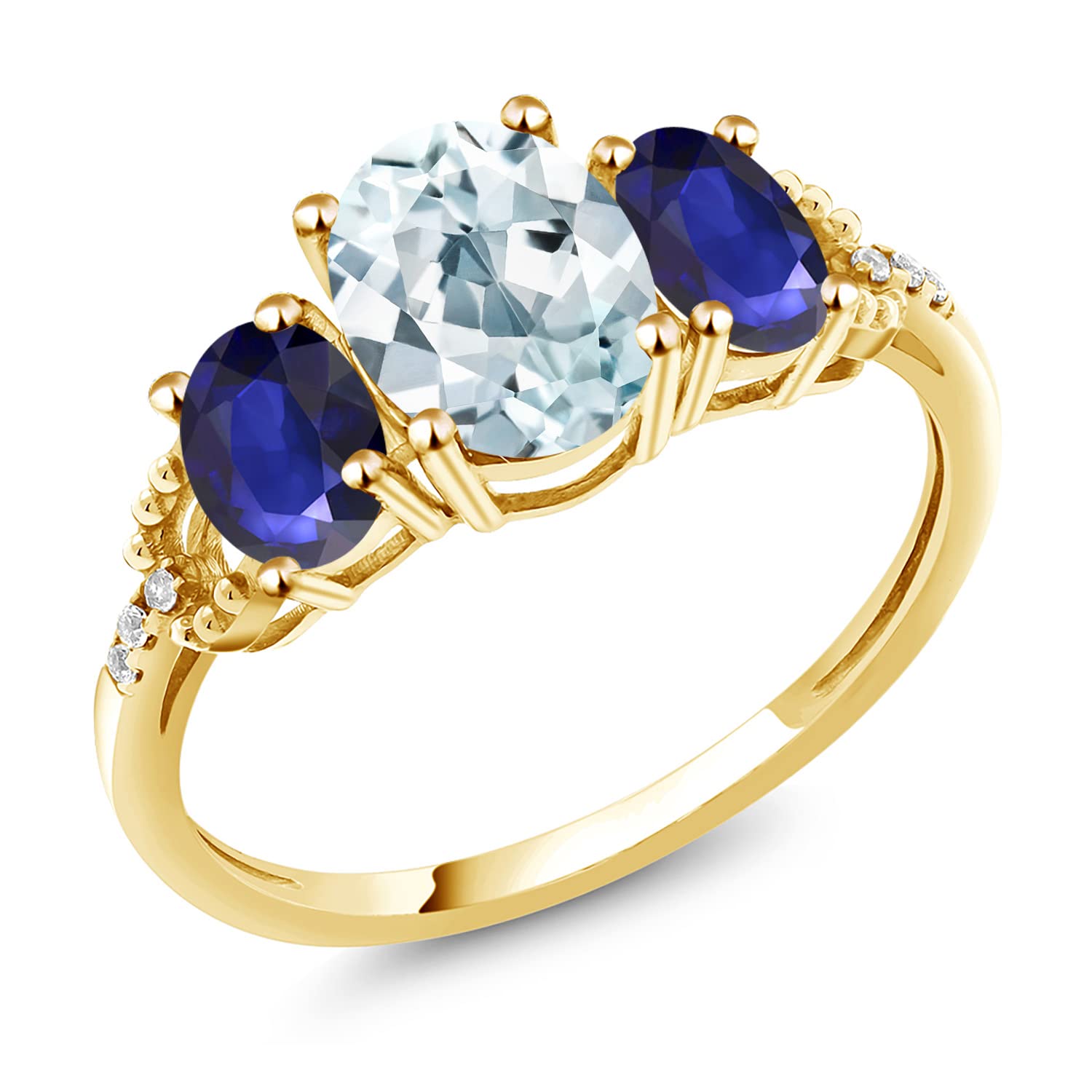4.89 Ct Oval Sky Blue Aquamarine & Blue Sapphire 10K Yellow Gold Ring for Women - Elegant Gemstone Jewelry for Engagement, Anniversary & Special Occasions
