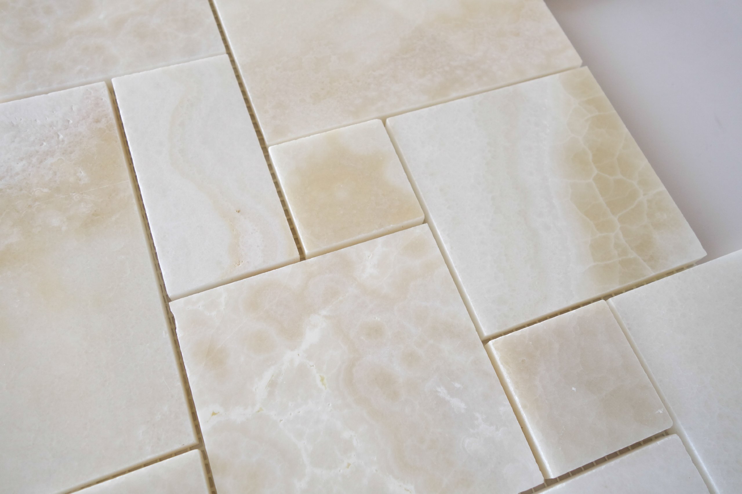 Premium White Onyx Opus Mini Pattern Mosaic Tile - Cross-Cut Polished Natural Stone - Box of 5 Sheets (10 sq ft) - Perfect for Bathroom Backsplash, Kitchen Wall, and Shower Floor Decor