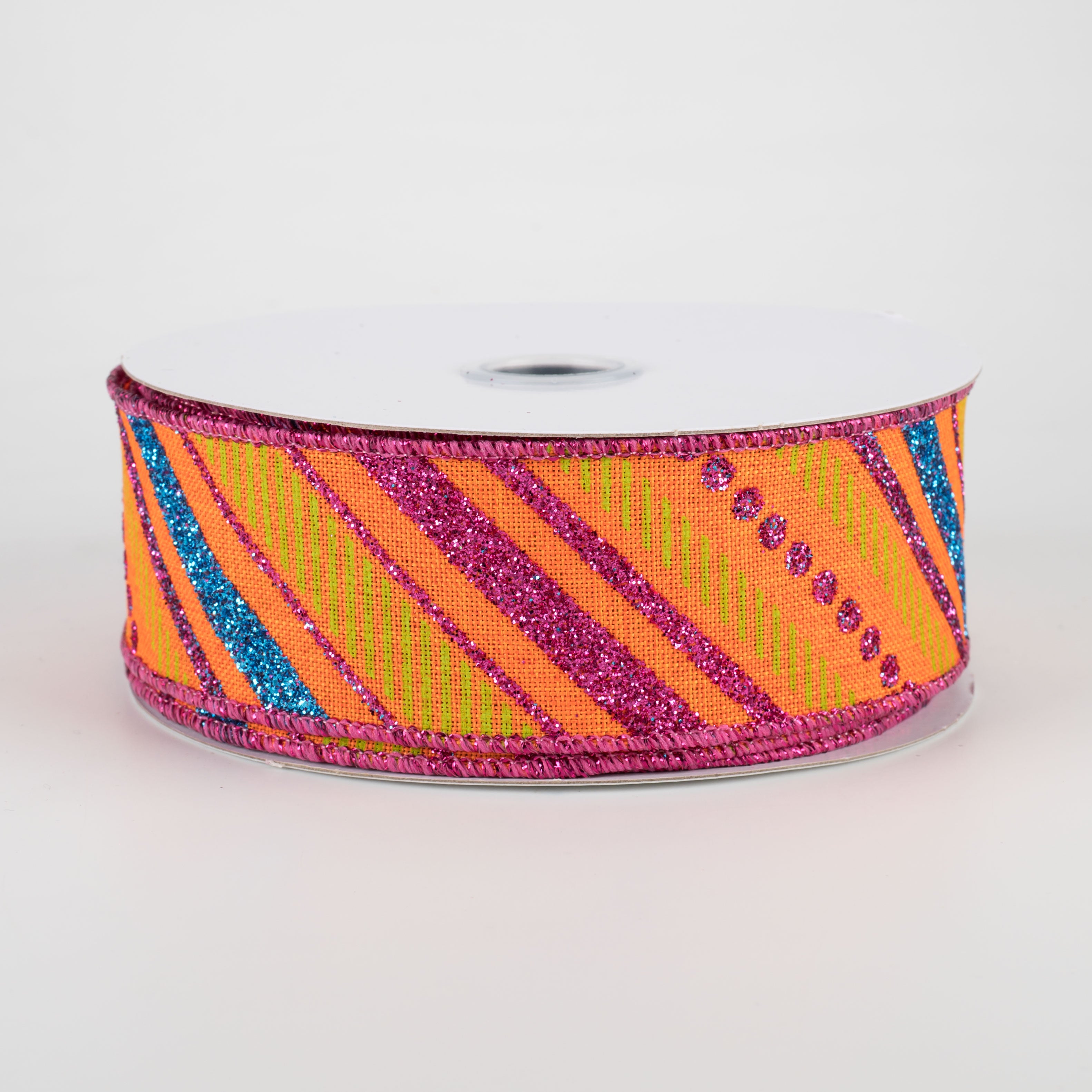 1.5 Inch Multi Diagonal Glitter Stripes Ribbon for Gift Wrapping, Party Decorations, and DIY Crafts - Fiesta Color (10 Yards) - Perfect for Birthday, Christmas, and Holiday Celebrations