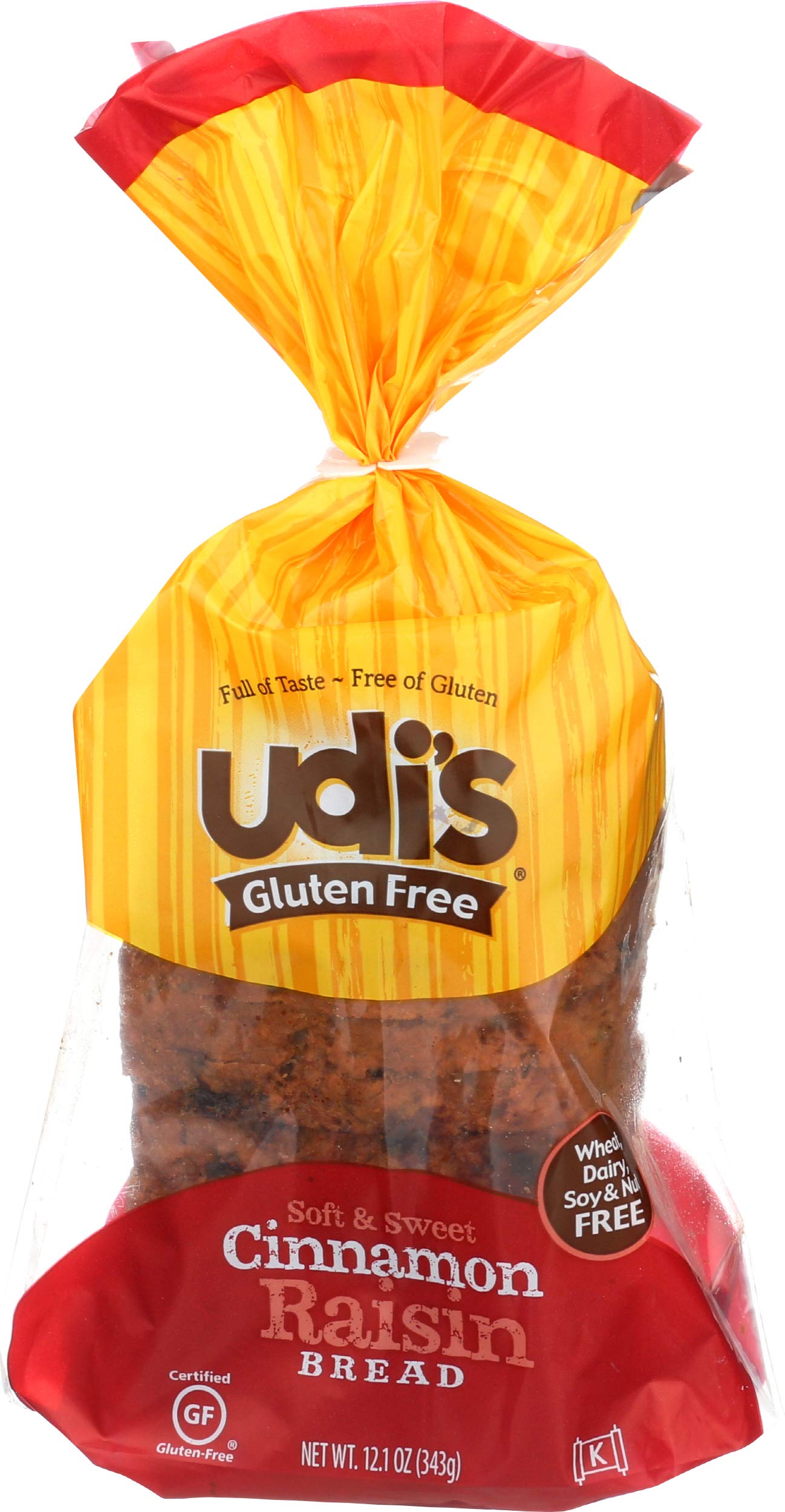 Udi's Gluten Free Cinnamon Raisin Bread - 12.1 Ounce (Pack of 1) | Soft & Delicious Gluten-Free Sandwich Bread for Breakfast, Snacks & French Toast | Certified Gluten-Free & Non-GMO