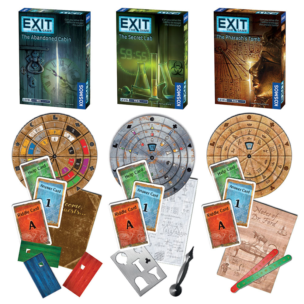 EXIT: The Game - Season 1 Three Pack: The Abandoned Cabin, The Pharaoh's Tomb & The Secret Lab | Escape Room Board Game for Adults & Families | Perfect for Game Nights, Team Building & Party Entertainment