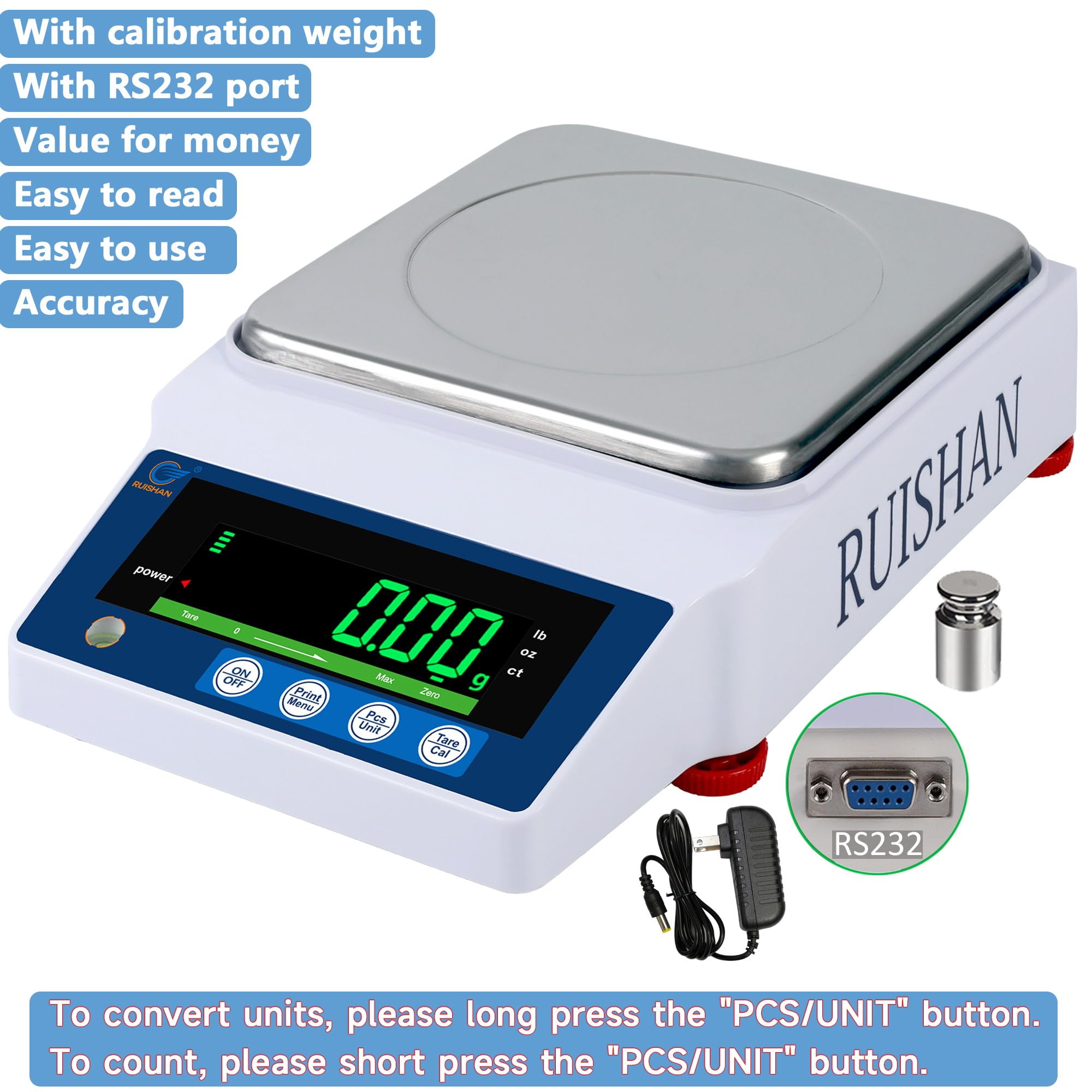 High Precision 5000g x 0.01g Digital Analytical Balance Scale - Scientific Lab Weighing for Jewelry, Pharmacy & Chemistry - Accurate Gram Scale for Industrial & Laboratory Use