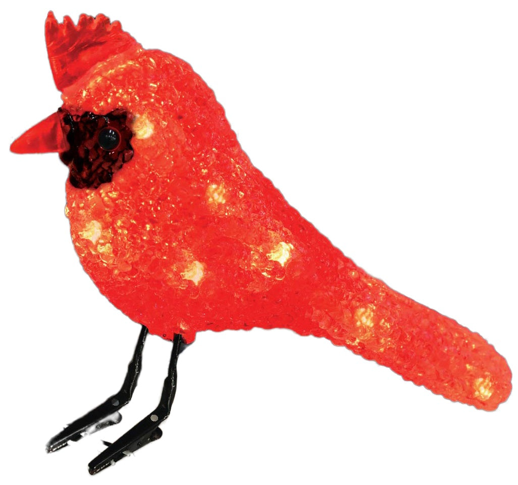 6 Pack Battery Operated LED Cardinal Bird Christmas Decorations with Clip-on Feet - Outdoor/Indoor Holiday Party, Garden, Window, and Tree Decor