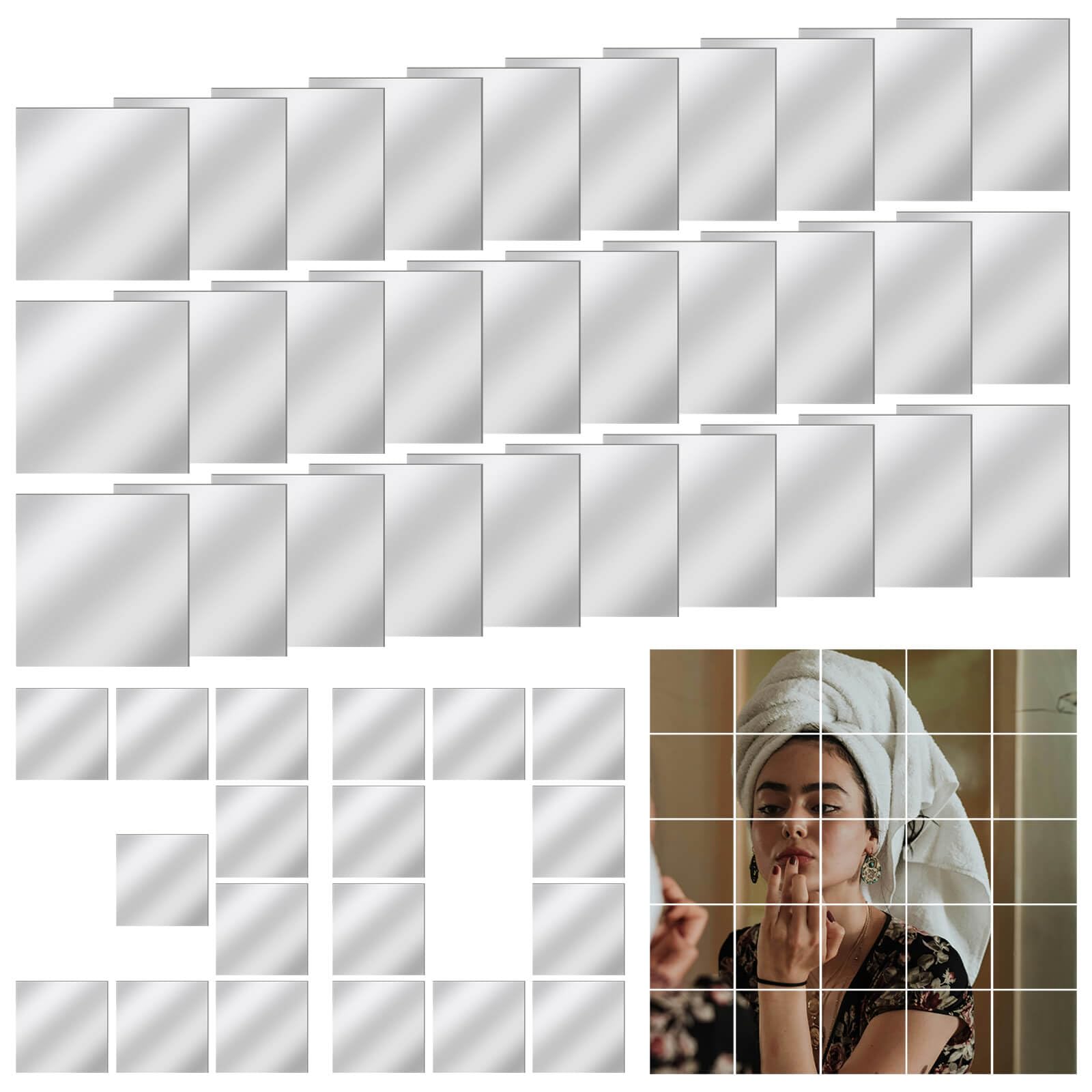 30 PCS Self-Adhesive Acrylic Mini Mirror Tiles - 2 Inch Square High-Definition Small Mirrors for DIY Crafts, Home Wall Decor, Kitchen & Bathroom Renovation - Perfect for Mosaic Art, Vanity Makeup & Interior Design Projects