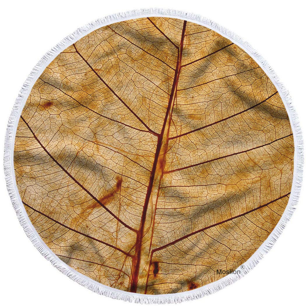 Moslion 63 Inch Oversized Round Beach Towel - Autumn Leaf Design with Nature Art Texture, Soft Polyester-Microfiber for Pool, Beach, Picnic & Outdoor Activities
