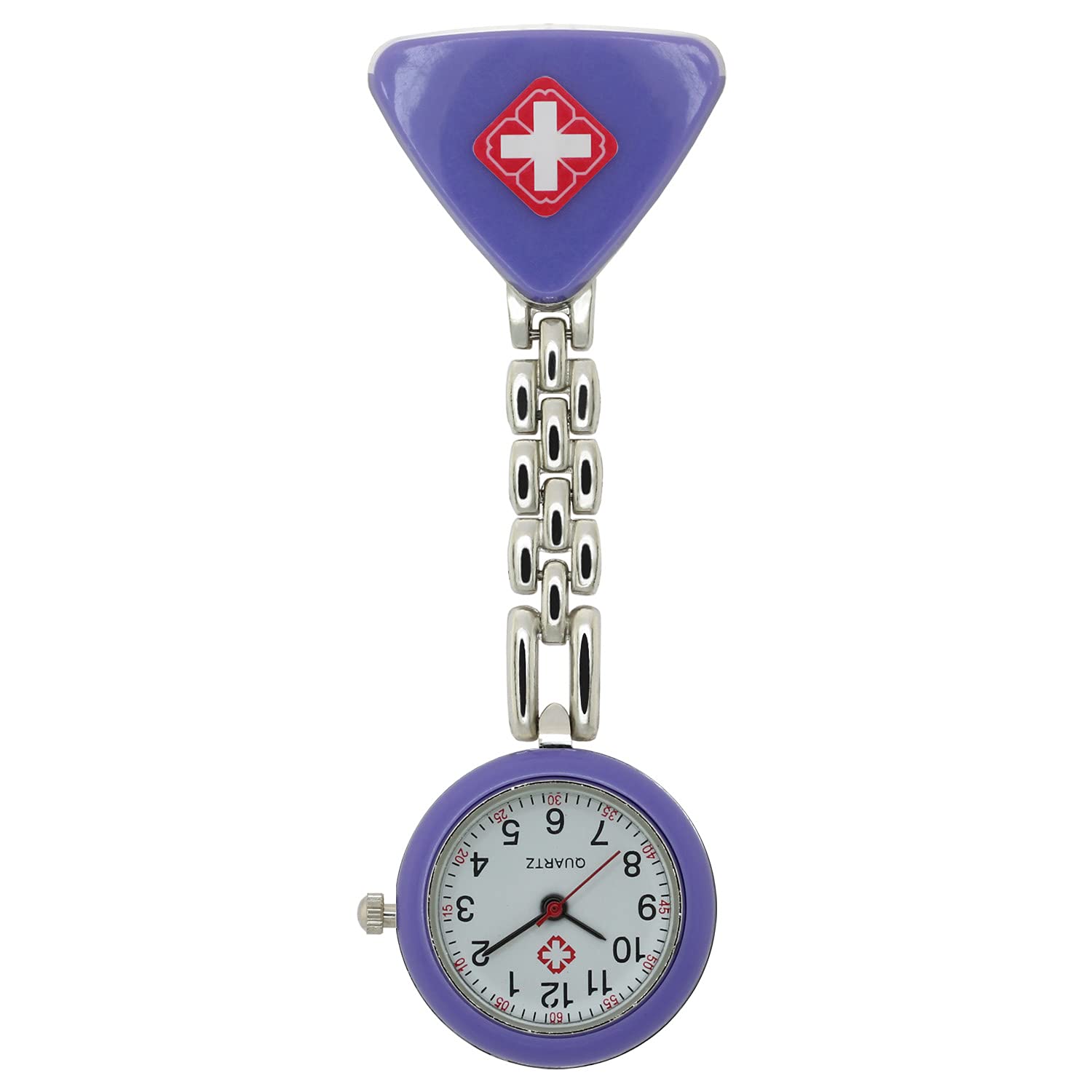 Red Cross Nurse Watch - Clip On Medical Quartz Watch for Doctors & Nurses - Stainless Steel Band