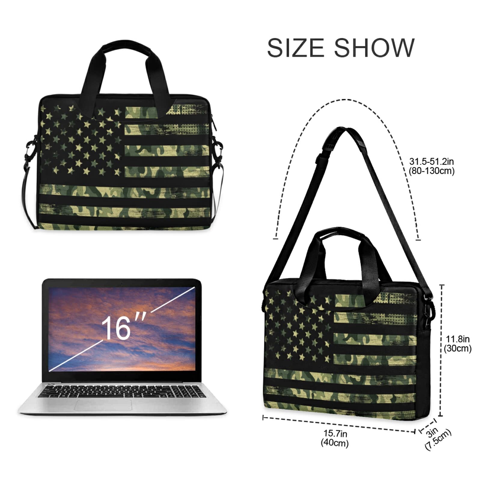 Camouflage Grunge American Flag Laptop Messenger Bag - 13, 14, 15.6 Inch Crossbody Briefcase with Shoulder Strap for Men & Women | Perfect for Work, Travel & School