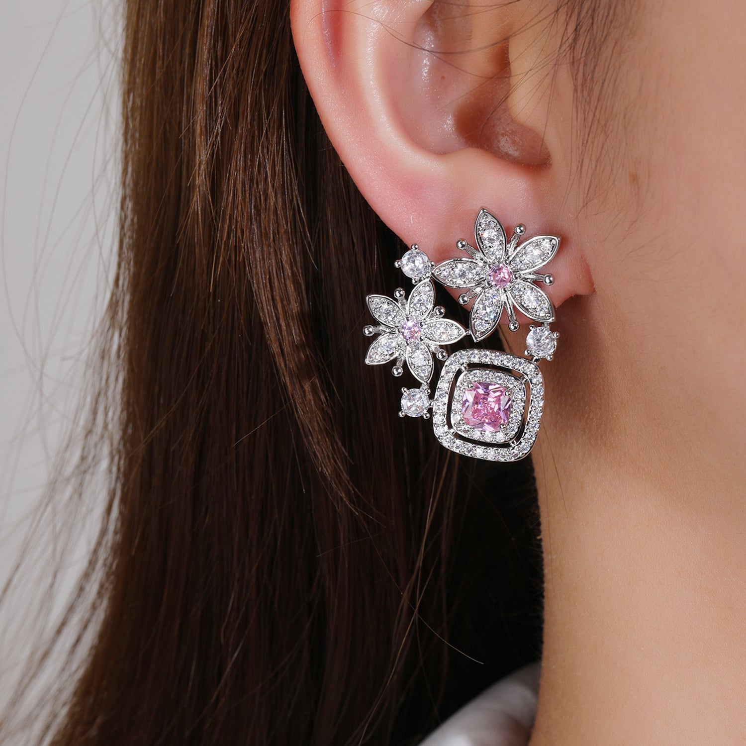Cubic Zirconia Flower Stud Earrings for Women - Wedding Jewelry, Bride Gift, Birthday Party Accessories - Perfect for Bridal Shower, Anniversary & Special Occasions
