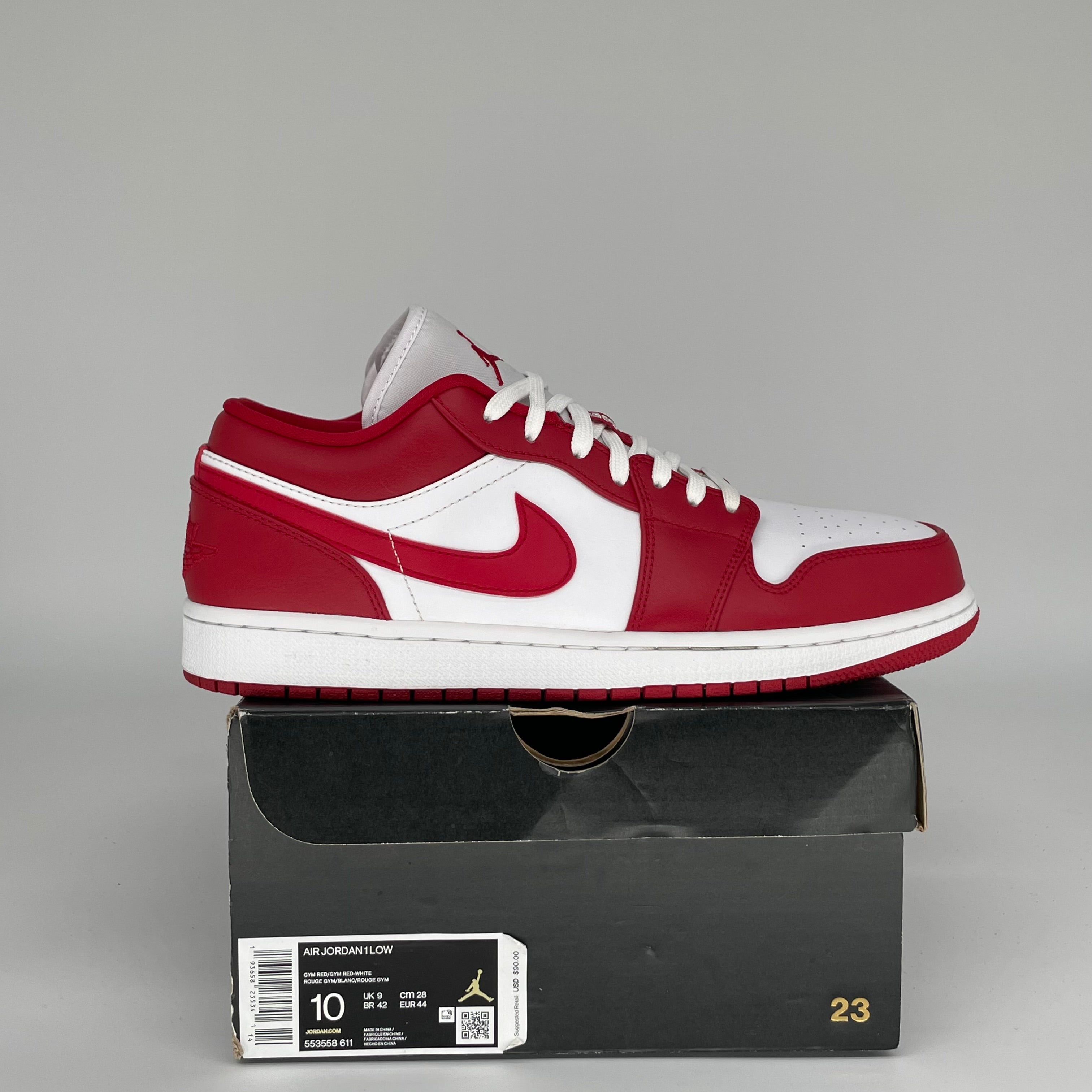 Air Jordan 1 Low Gym Red White Men's Basketball Shoes Size 10 - Style 553558-611 for Casual Wear, Street Fashion & Sneaker Collection