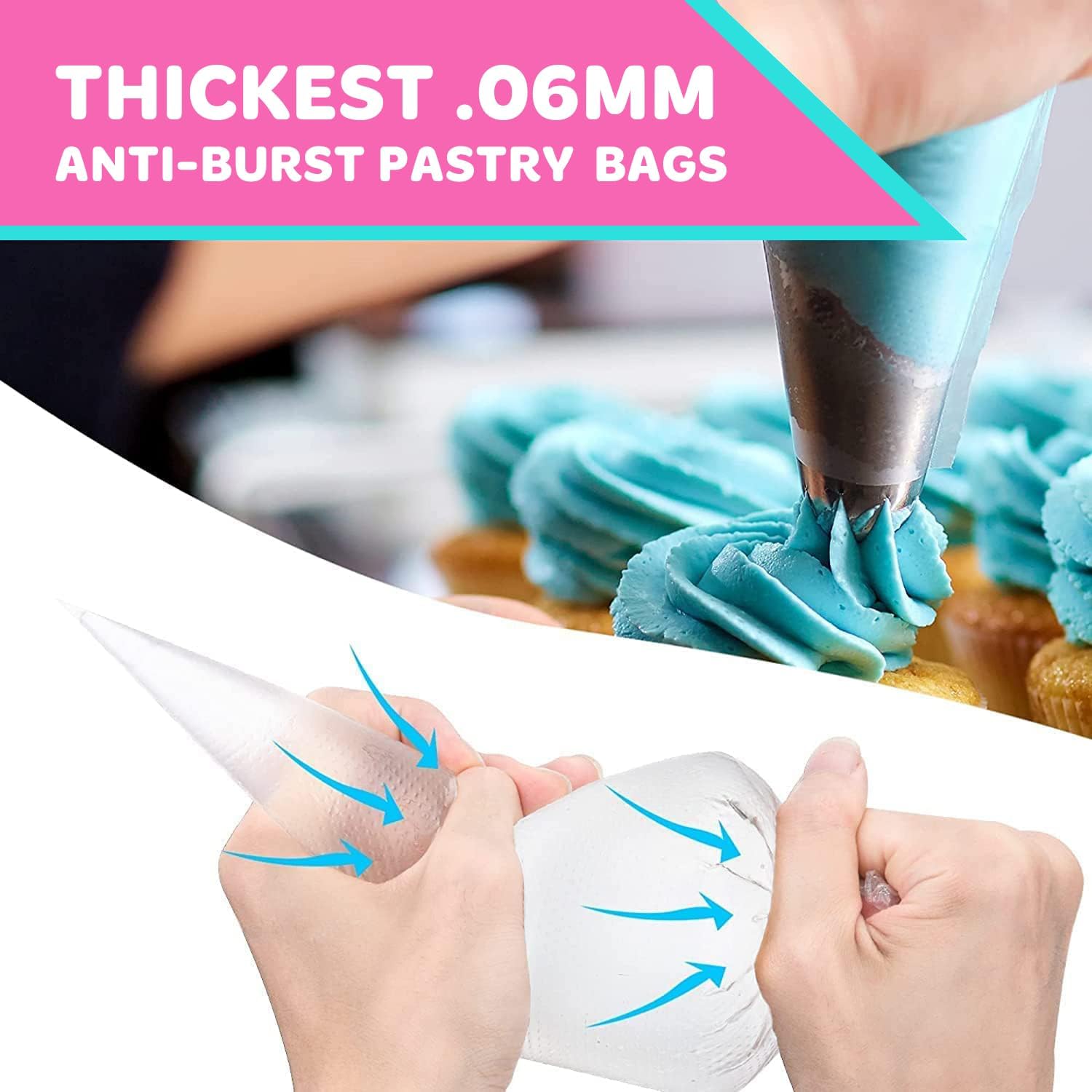 100 Disposable Pastry Bags 12 Inch - Heavy Duty Extra Thick Piping Bags with 1 Coupler & 2 Ties - Anti-Burst Non-Slip Cake Decorating Supplies for Baking, Cupcakes, Cookies & Dessert Decoration