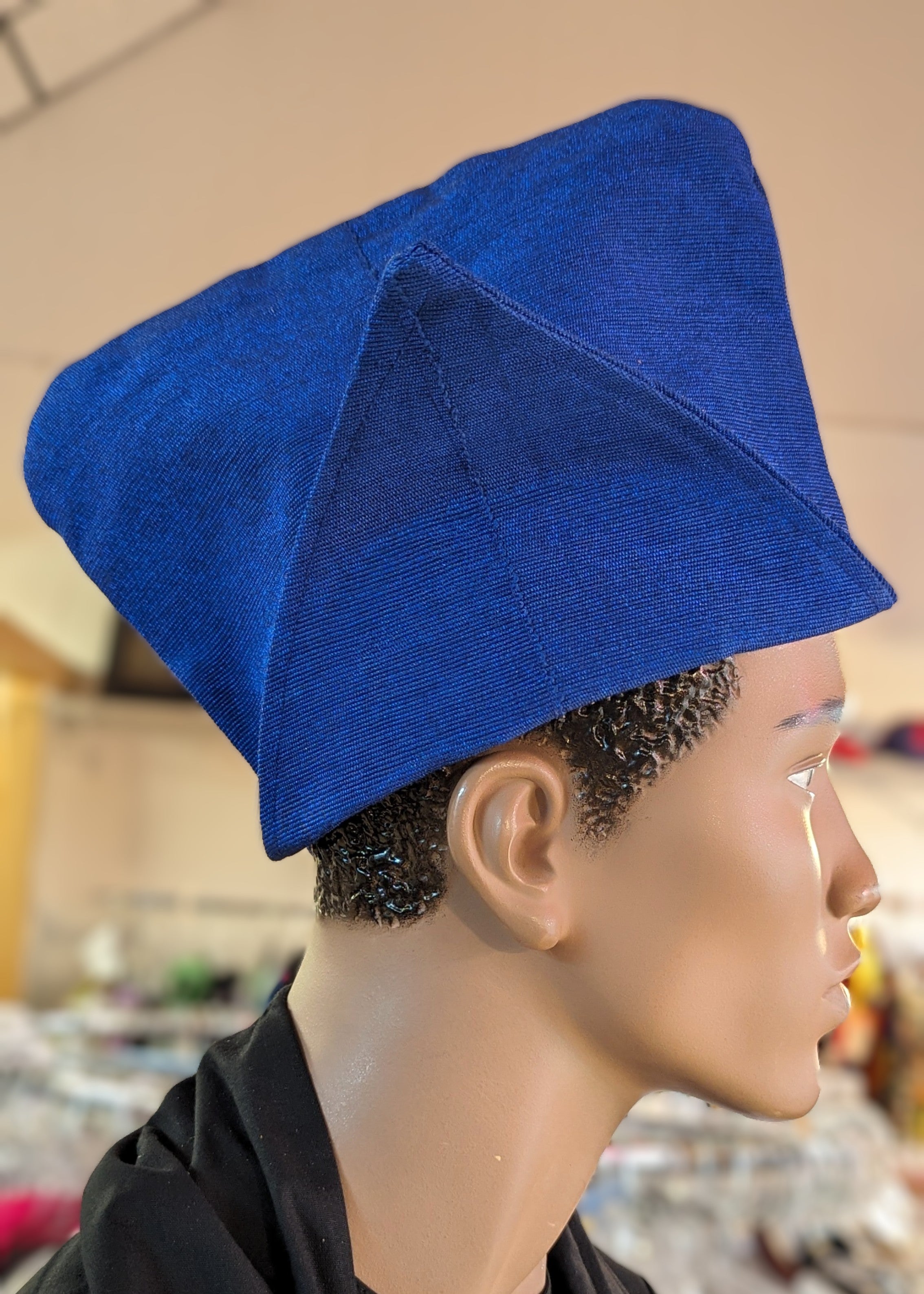 Royal Blue Aso Oke Abeti Aja Akinrinola Kufi Cap Hat for Men - Traditional Nigerian Yoruba Hat - Perfect for Weddings, Cultural Events & Special Occasions