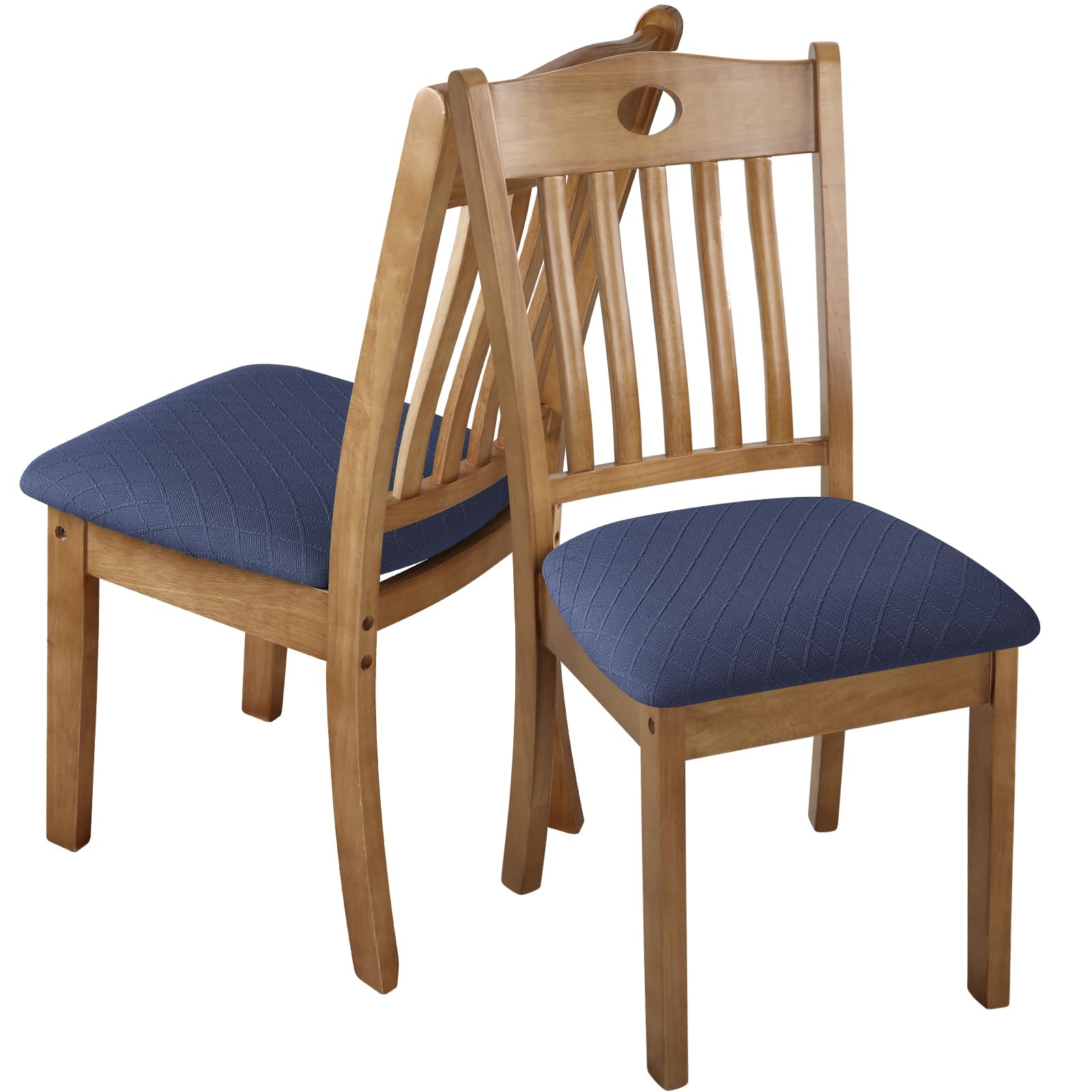 Stretch Chair Seat Covers 4-Piece Set - Washable & Removable Dining Chair Slipcovers - Anti-Dust Seat Cushion Covers for Kitchen, Dining Room, Office - Navy Blue (4 Pack)