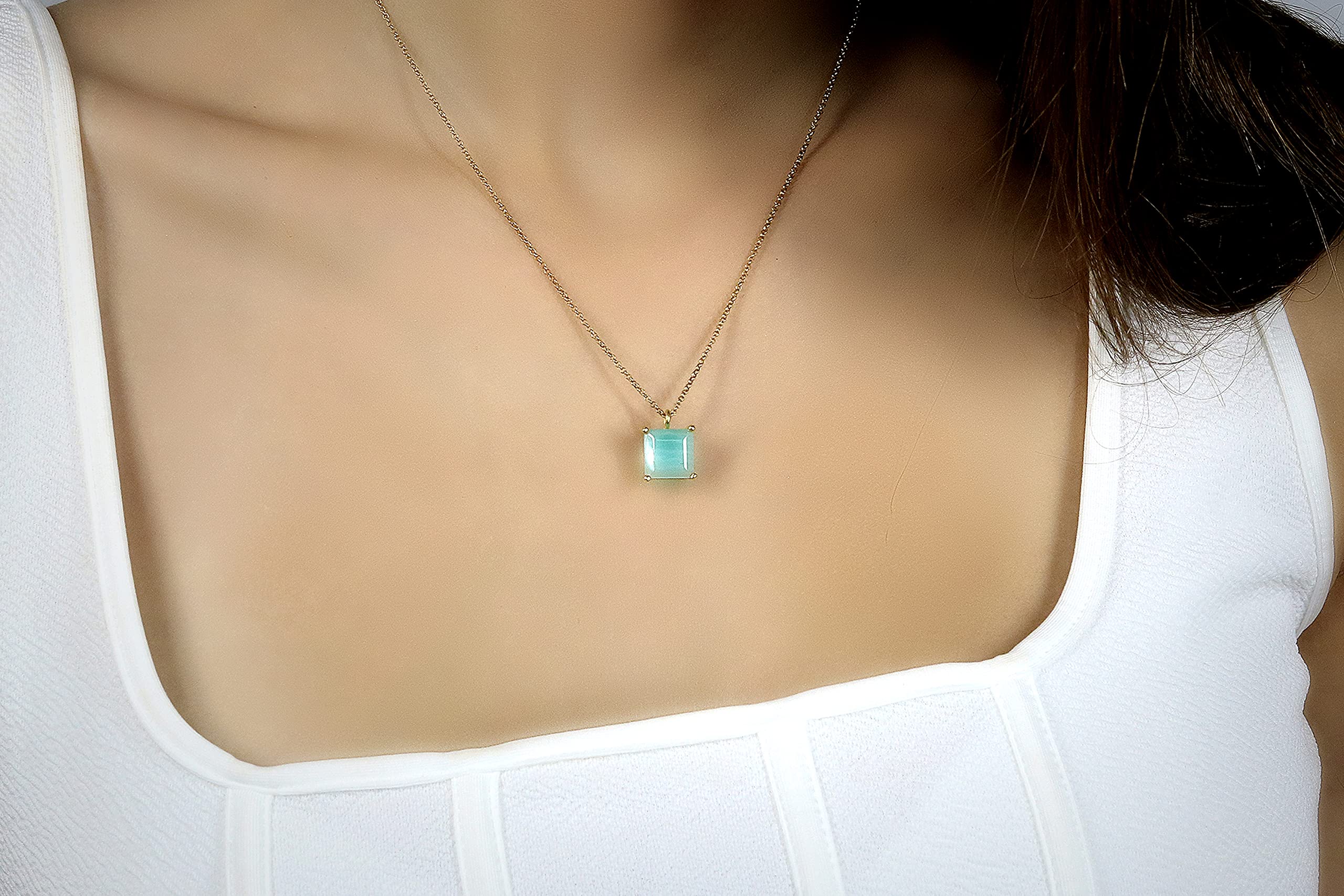 Amazonite Anemone Necklace in Gold - Delicate Square Pendant Necklace for Women - Handmade Gemstone Jewelry with Gift Box - Perfect for Daily Wear, Office & Special Occasions