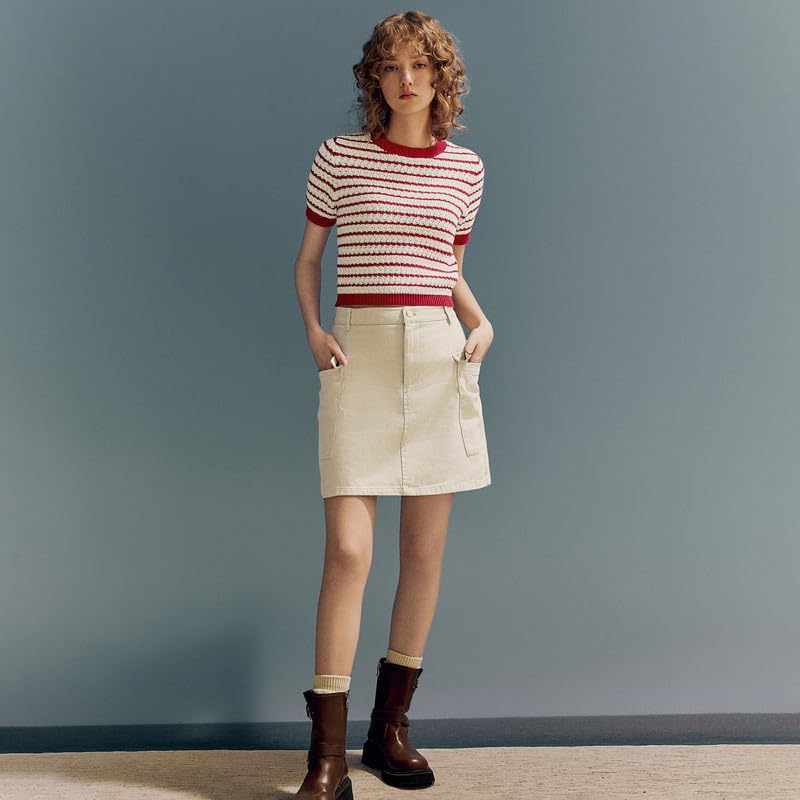 Women's Striped Short Sleeve Knit Sweater - Soft Crew Neck Pullover Top for Casual Wear | Perfect for Spring Outfits, Office Looks & Weekend Relaxation