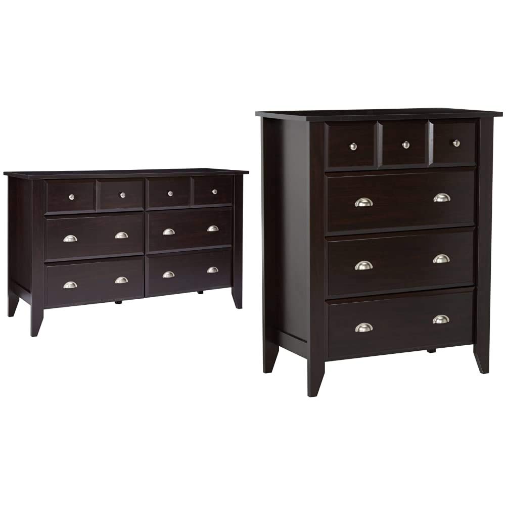 Sauder Shoal Creek Dresser and 4-Drawer Chest in Jamocha Wood Finish - Stylish Bedroom Storage Solution for Home Organization