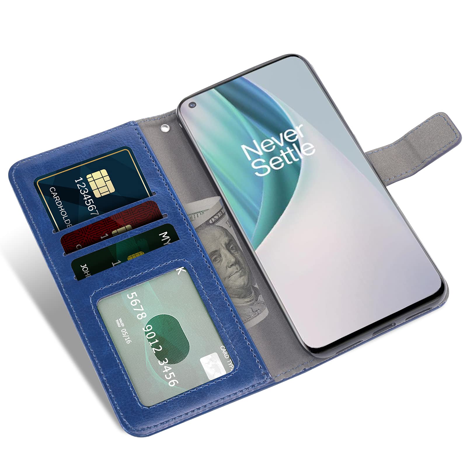 OnePlus 9 Pro Wallet Case with Card Holder & Stand | Tempered Glass Screen Protector | Flip Cover Phone Case for OnePlus 9 Pro 5G - Blue (Compatible with OnePlus 9/1+ 9 Pro) | Perfect for Business, Travel & Everyday Use