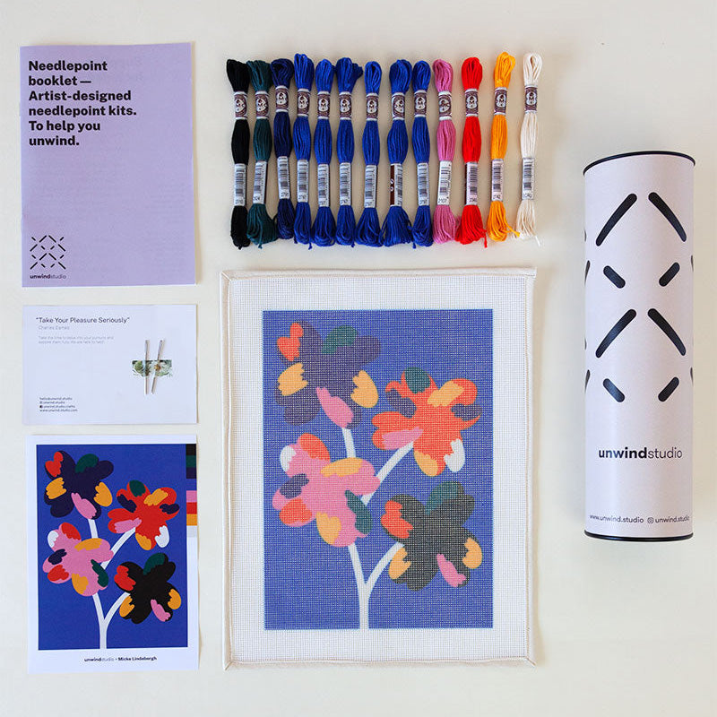 Four Flowers Needlepoint Kit for Beginners - DIY Embroidery Craft Kit with Threads, Canvas & Instructions - Perfect for Home Decor, Gifts & Relaxation