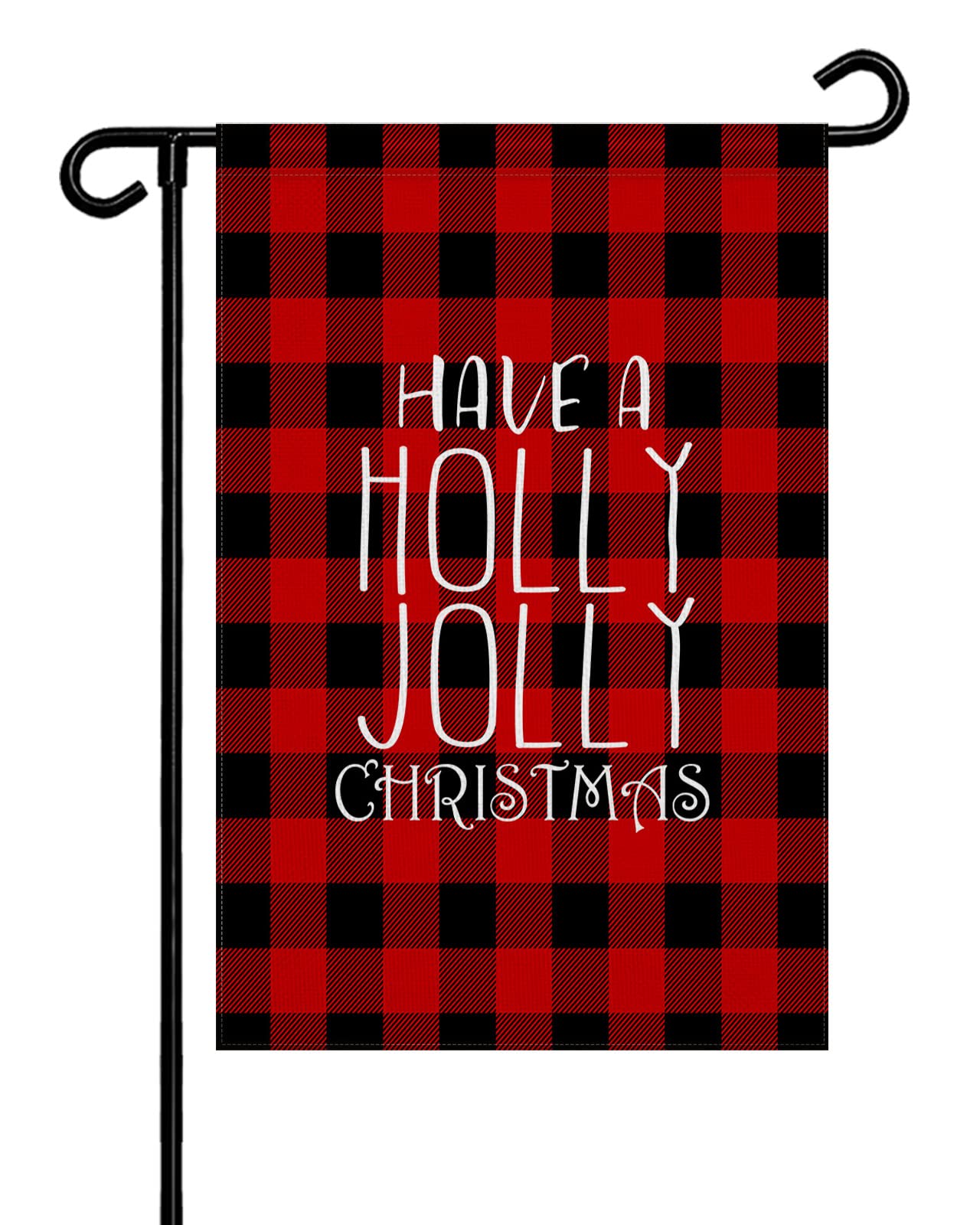 Christmas Black Red Plaid Double-Sided Burlap Garden Flag - 28x40 Inch Holly Jolly Welcome Banner for Outdoor Decor | Patio, Lawn & Seasonal Yard Decoration | Weather-Resistant Vertical Holiday Flag for Front Porch & Garden Display