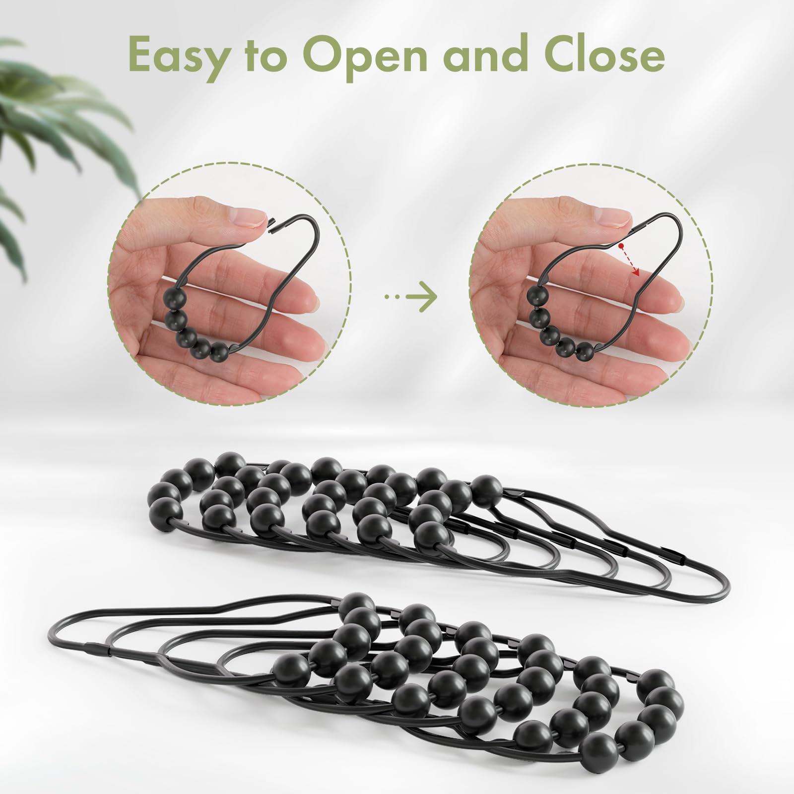 Amazer 12-Pack Rustproof Stainless Steel Shower Curtain Hooks - Decorative Black Bathroom Hooks for Shower Liners & Curtains - Durable & Stylish Bath Accessories for Home, Hotel, and Dorm Use
