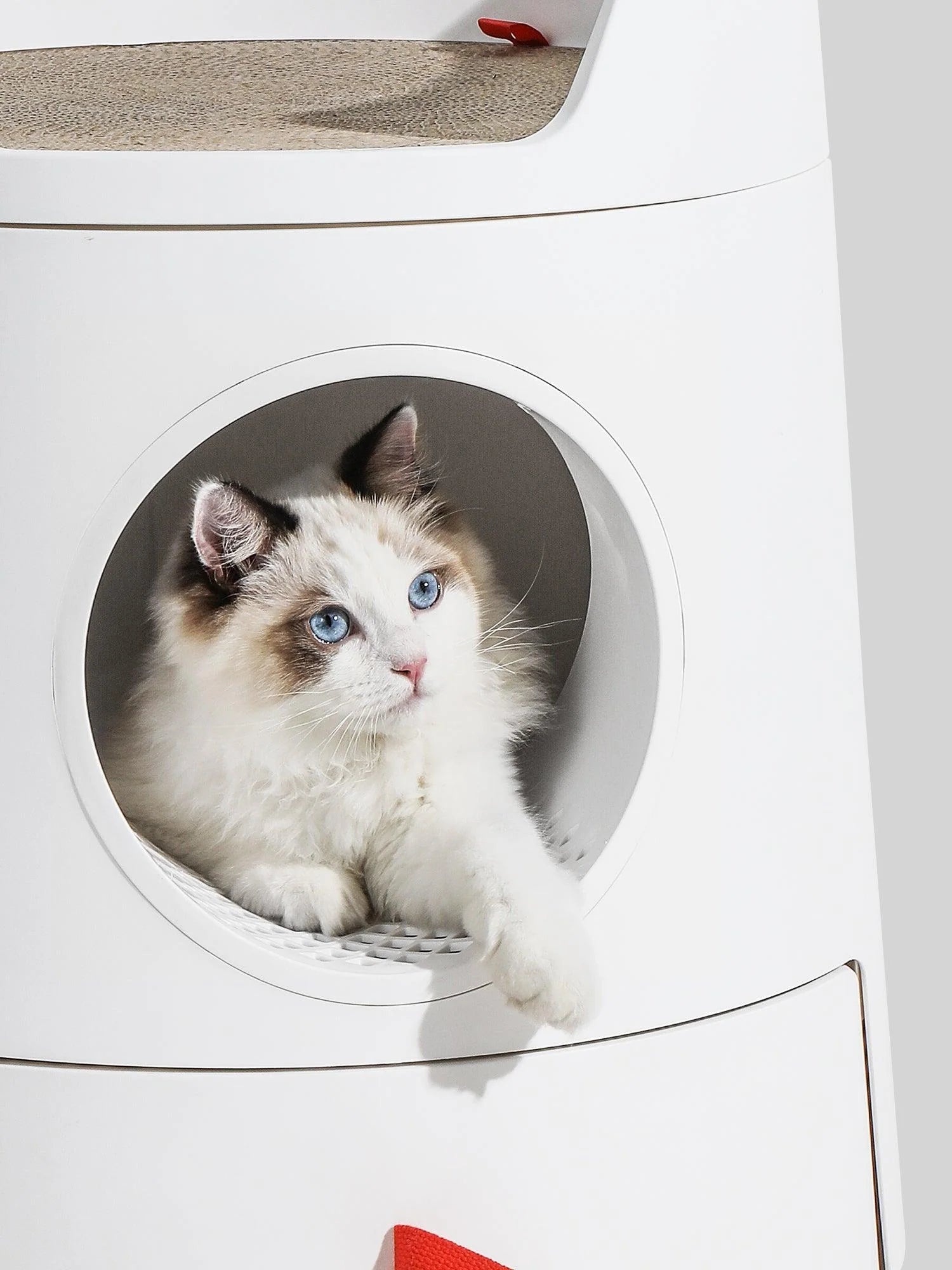 XL Castle 2-in-1 Front Entry Cat Litter Box with Scratch Basin - White | Large Enclosed Litter Box for Multiple Cats | Odor Control & Privacy Design for Home, Apartment, or Office Use