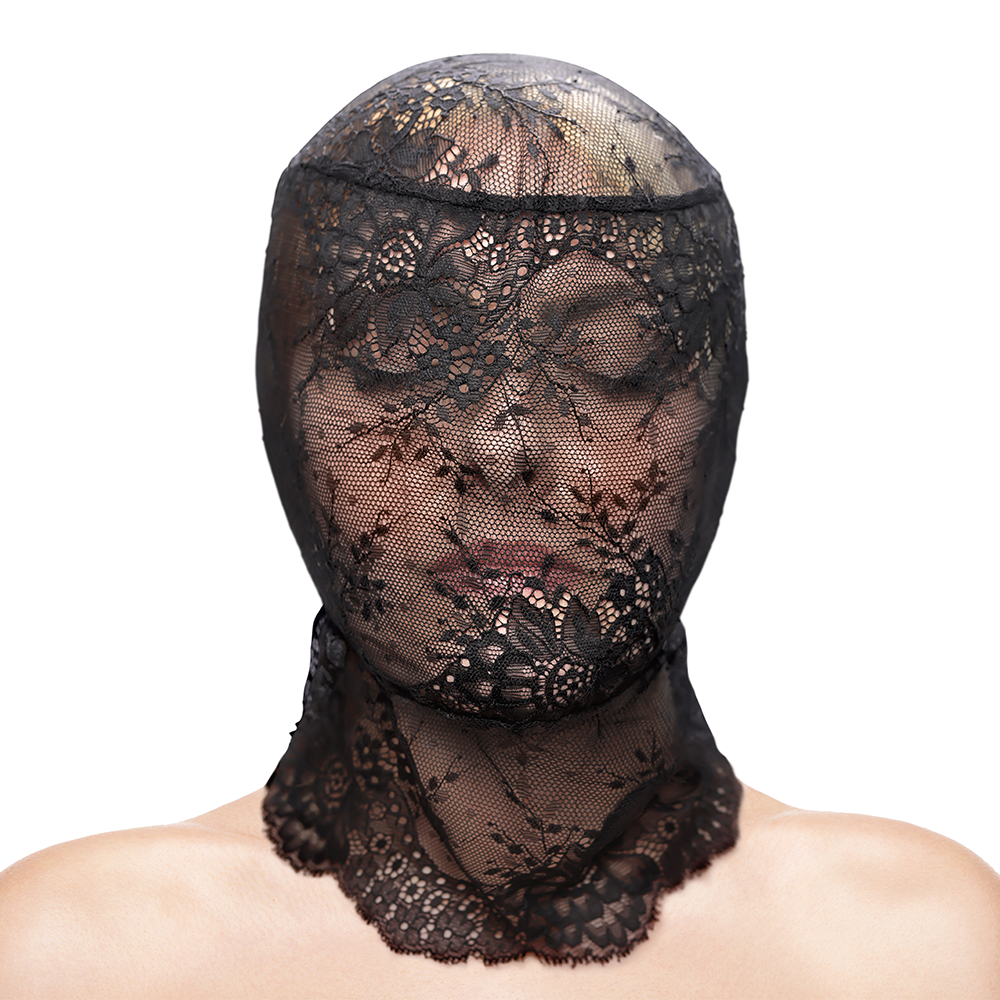 Fetish & Fashion Full Face Lace Hood - Breathable Stretchable Lingerie Mask for Role Play, BDSM, and Costume Parties - Perfect for Halloween, Cosplay, and Sensual Encounters