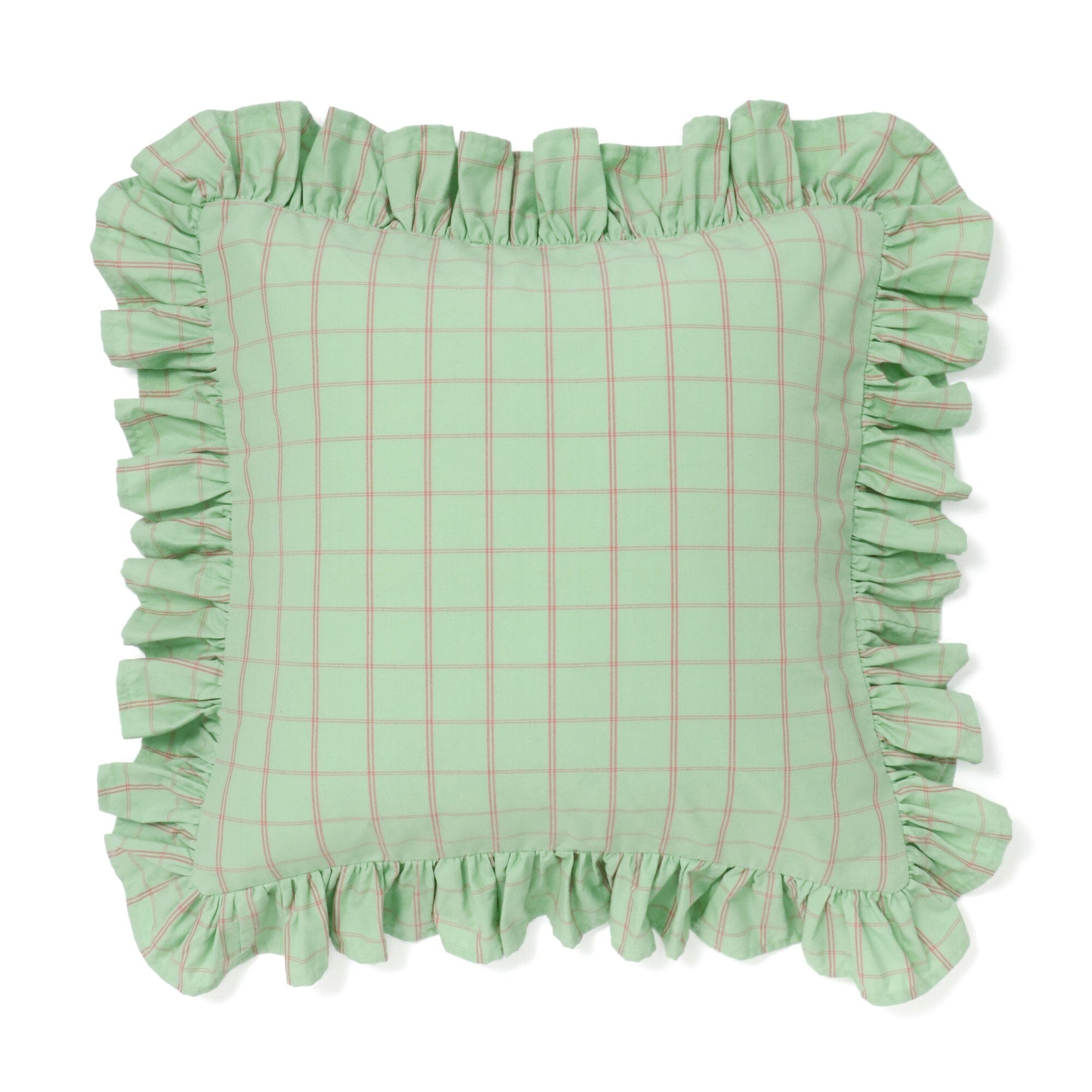 Frill Check Cushion Cover 18x18 Inches Light Green - Soft Decorative Pillow Case for Sofa, Bed, Living Room, and Home Decor