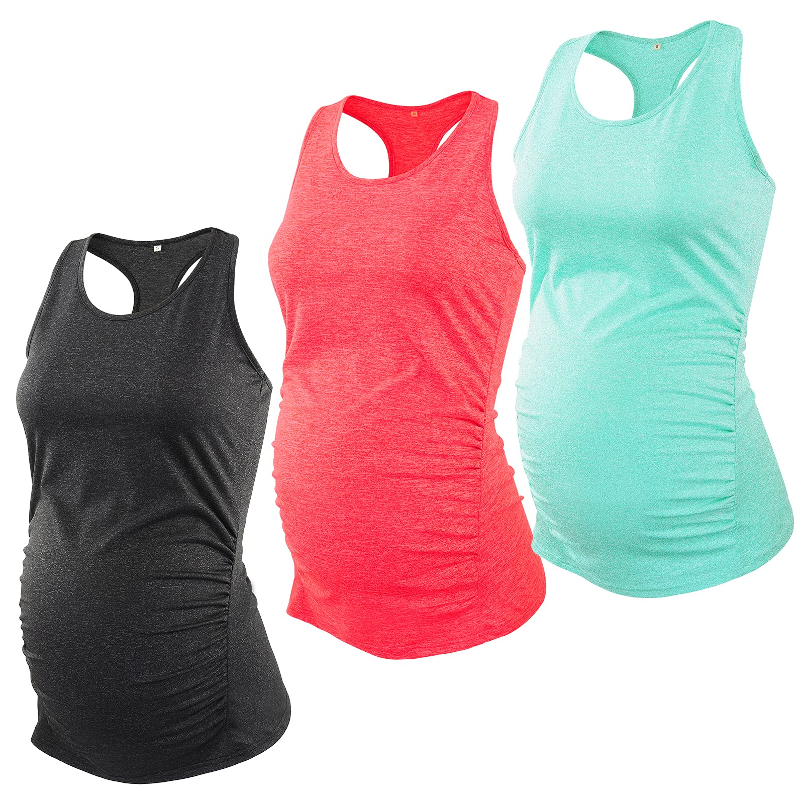 Glampunch 3-Pack Maternity Yoga Tops - Sleeveless Racerback Workout Shirts for Pregnant Women | Breathable Athletic Tank Tops for Pregnancy Exercise, Gym & Yoga | Perfect for Prenatal Fitness & Active Moms