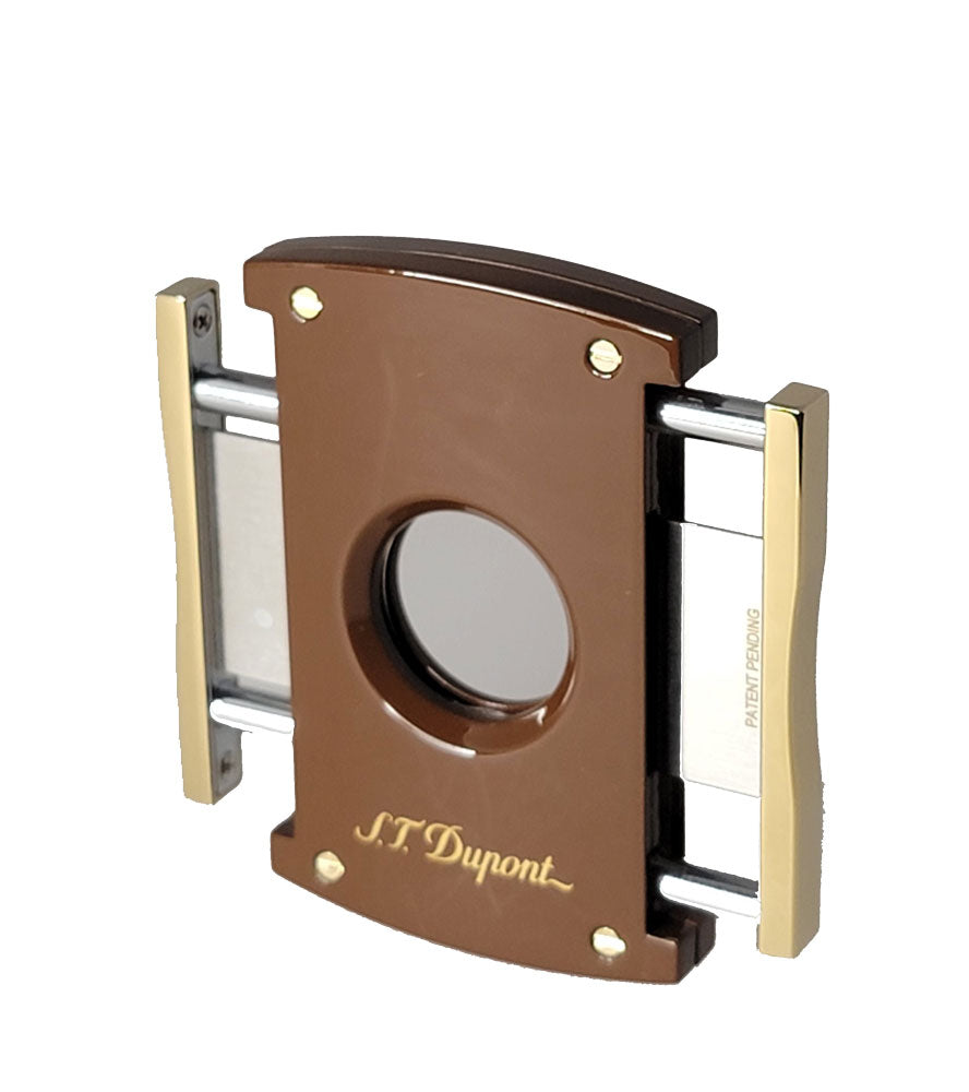 Premium S.T. Dupont MaxiJet Brown & Gold Cigar Cutter - Luxury Guillotine Cutter for Perfect Cuts - Ideal for Cigar Aficionados & Special Occasions