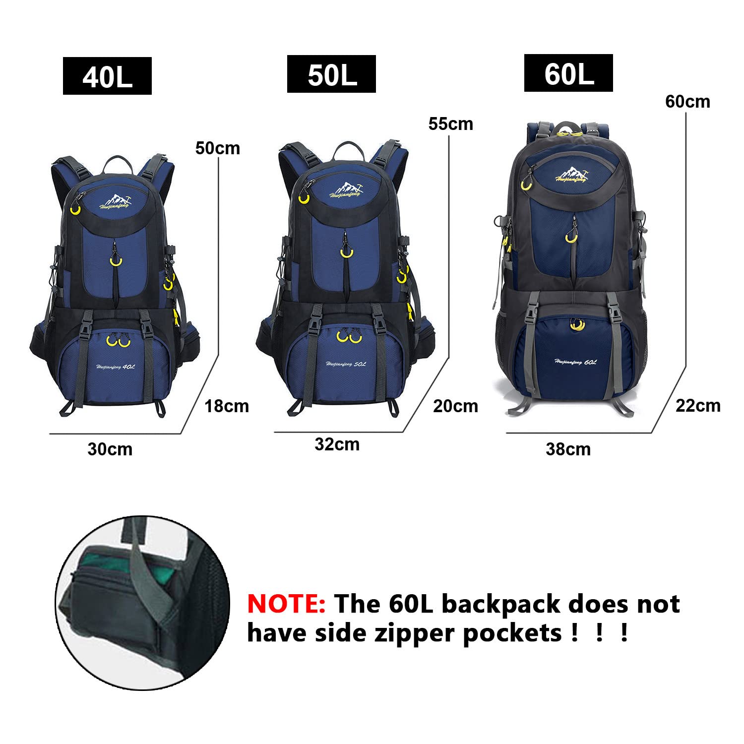 Rojeam 40L/50L/60L Lightweight Hiking Backpack - Waterproof Travel Daypack for Outdoor Activities, Trekking, Camping & Cycling - Durable Navy Blue Sport Backpack (50L) - Perfect for Weekend Trips, Mountain Climbing & Daily Commute