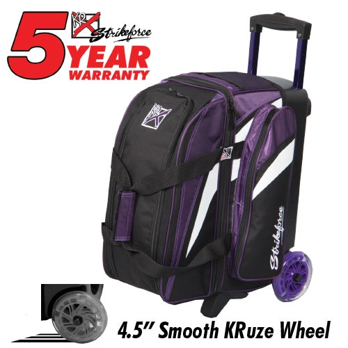KR Strikeforce Cruiser Purple Black Double Roller Bag - Premium Bowling Ball Travel Case with Wheels for Easy Transport | Perfect for Bowling Tournaments, League Play & Traveling with Bowling Equipment