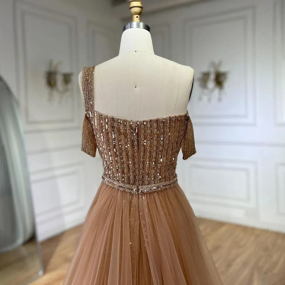 Serene Hill Gold Mermaid Elegant One Shoulder Beaded Evening Gown - Luxury Wedding Party Dress for Women 2025 | Perfect for Red Carpet Events, Galas & Formal Occasions