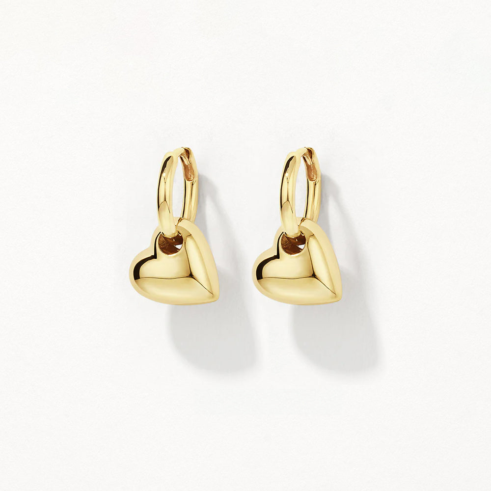 Gold Puff Heart Drop Huggie Earrings - Dainty & Trendy Hoop Earrings for Women, Perfect for Valentine's Day, Date Night & Everyday Wear