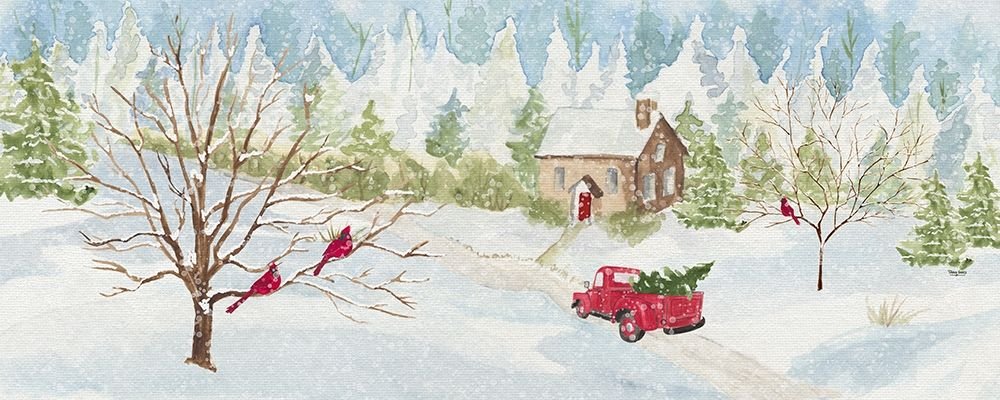 Tara Reed Christmas in The Country Panel with Red Truck Poster Print (24 x 48) - Vintage Holiday Wall Art for Farmhouse, Living Room & Office Decor
