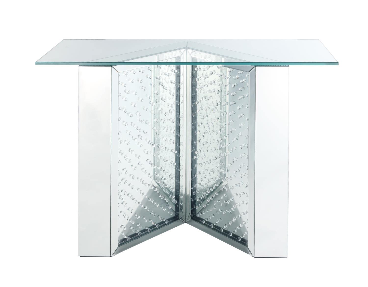 ACME Nysa Mirrored Console Table with Faux Crystals - Elegant Entryway & Living Room Decor for Modern Homes