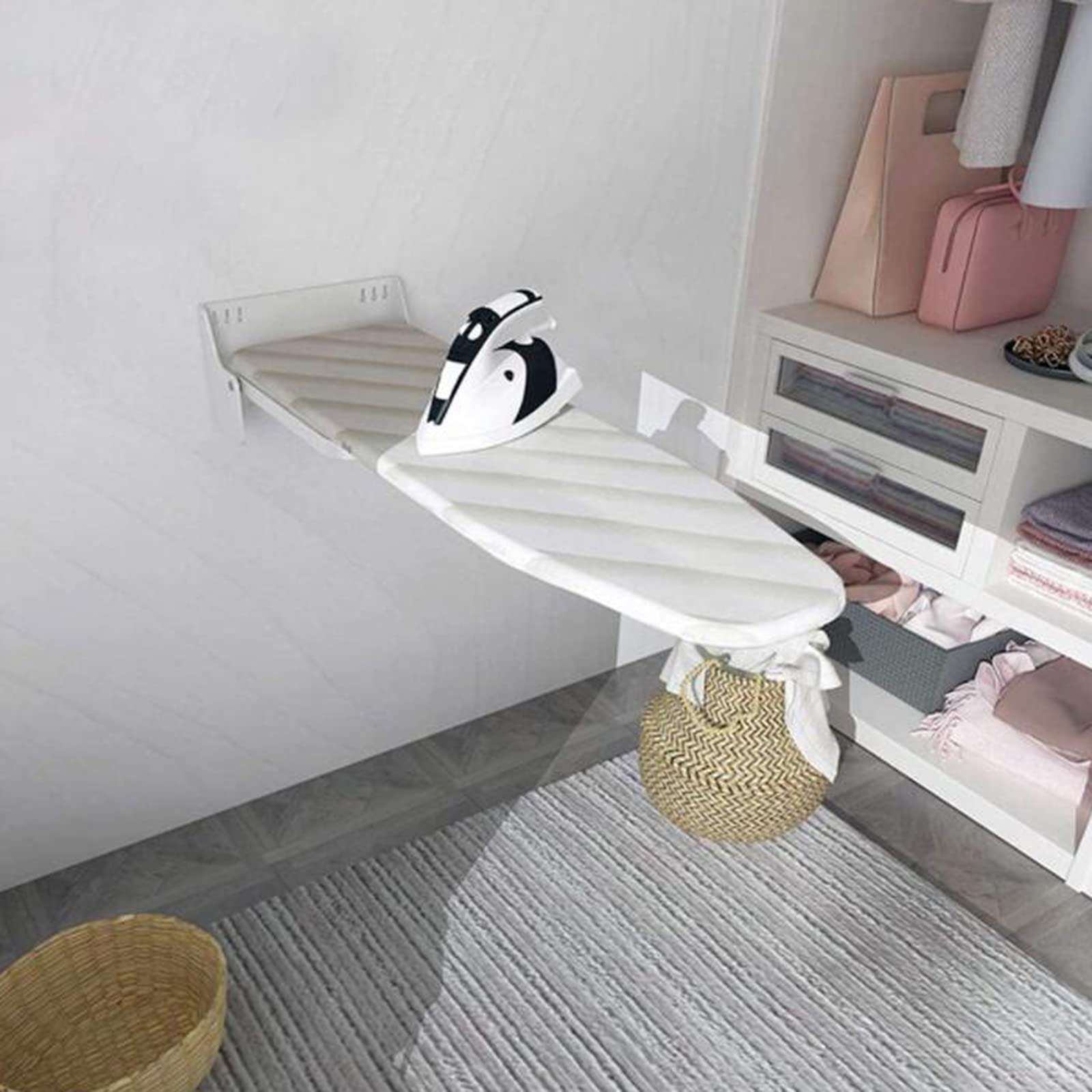 Wall Mounted Ironing Board - 180° Rotatable Space Saving Folding Ironing Table with Heat Resistant Cover | Anti-Scald White Iron Board for Small Spaces & Laundry Rooms | Perfect for Apartments, Dorms & Home Use