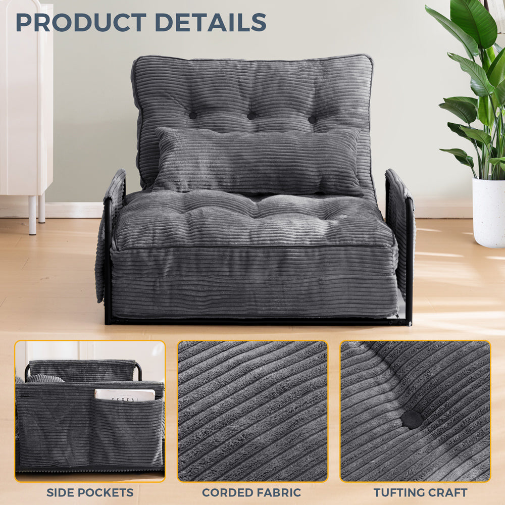 MAXYOYO Adjustable Floor Sofa Bed - 5 Position Foldable Lazy Couch with Removable Pillow & Armrests - Single Size Dark Grey for Living Room, Bedroom & Small Spaces
